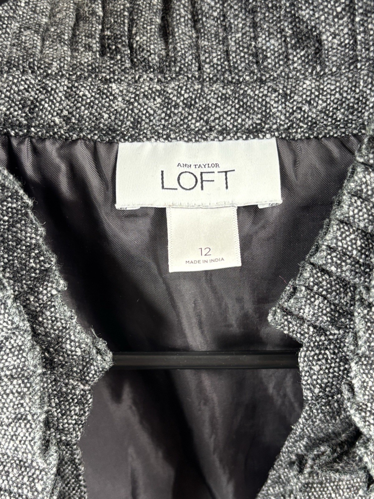 Ann Taylor LOFT Gray Wool Blend Sweater Dress Womens Size 12 Ruffle Collar
