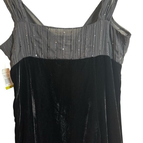 Bandolino Whimsigoth Black Velvet & Sequin Chiffon Midi Dress Practical Magic 14