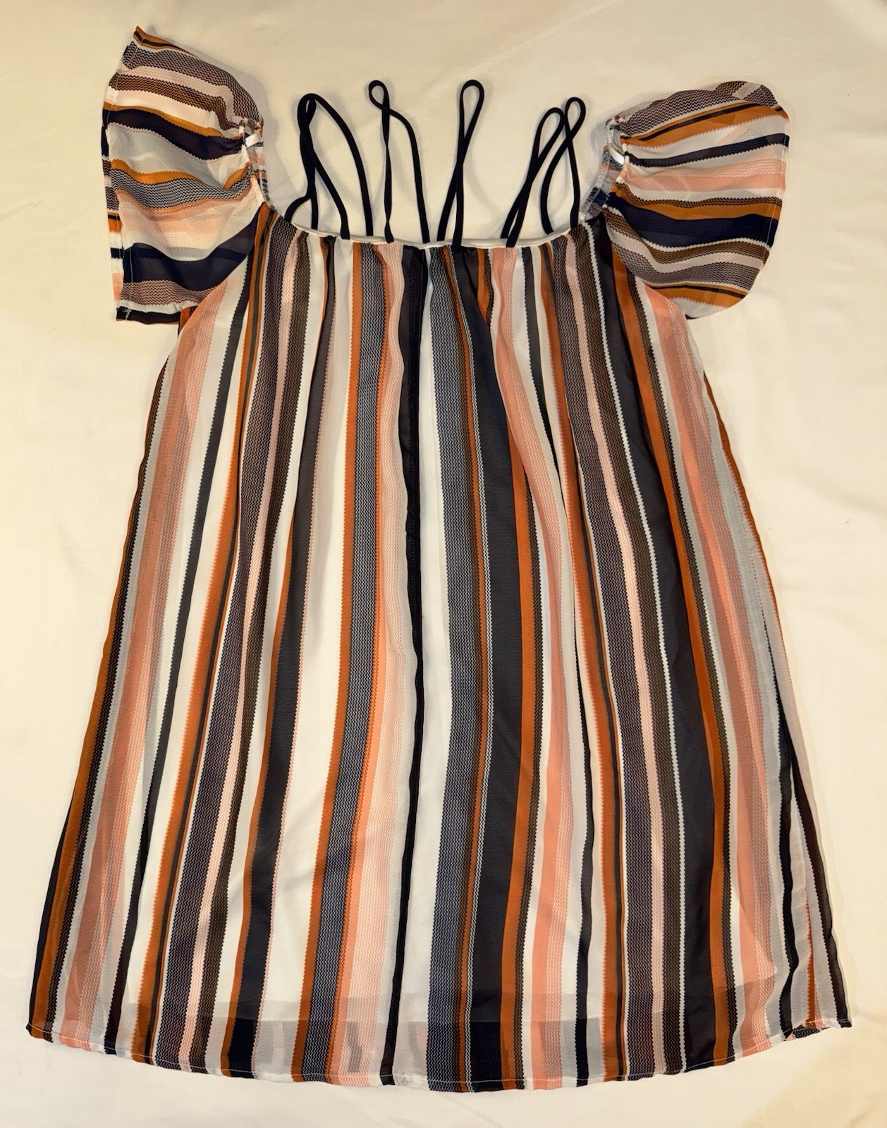 B DARLIN SUNDRESS With Strapes, Orange, Blue & White Stripes Junior Size 9-10