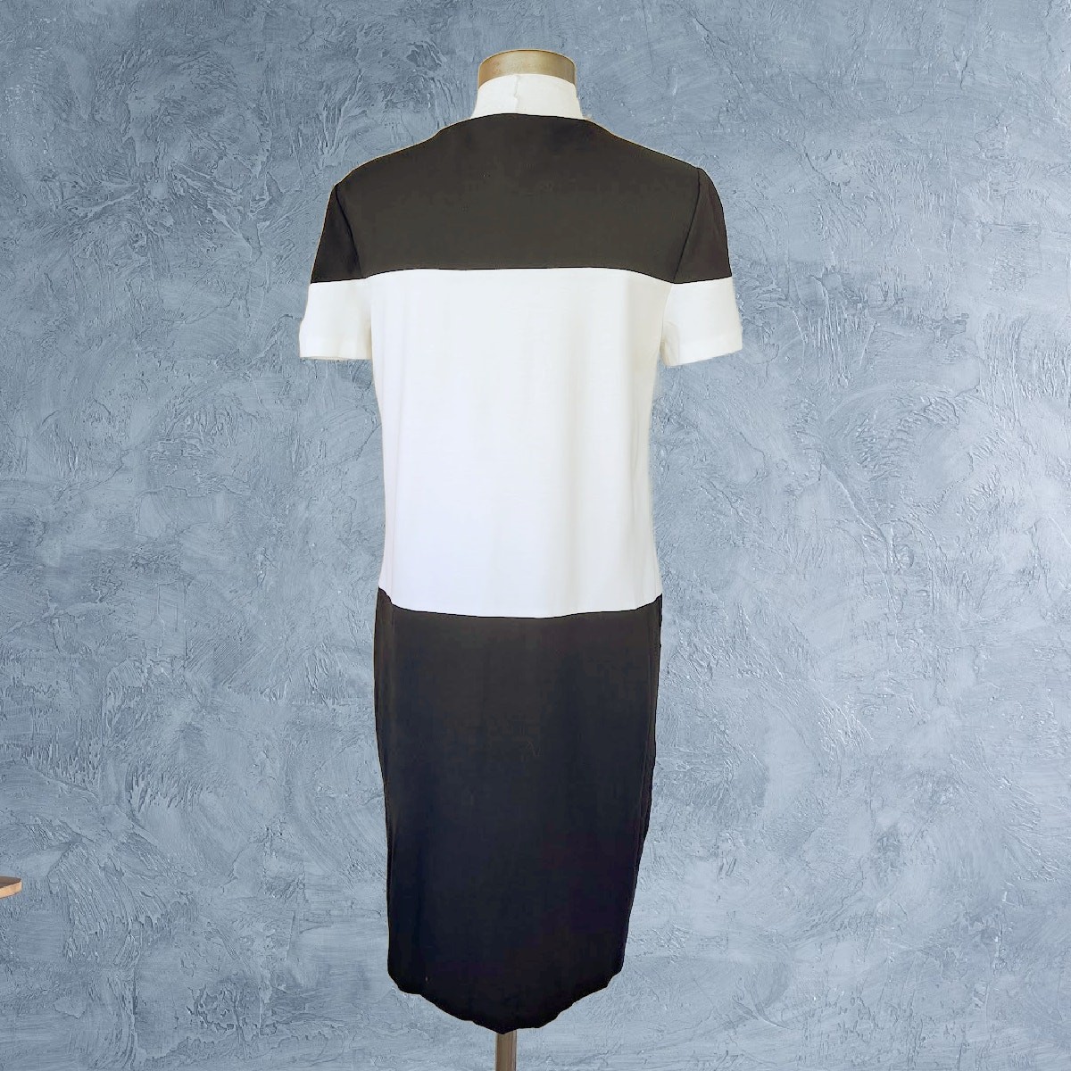 LAFAYETTE 148 Black White Colorblock Jersey Short Sleeve Shift Dress Size Medium