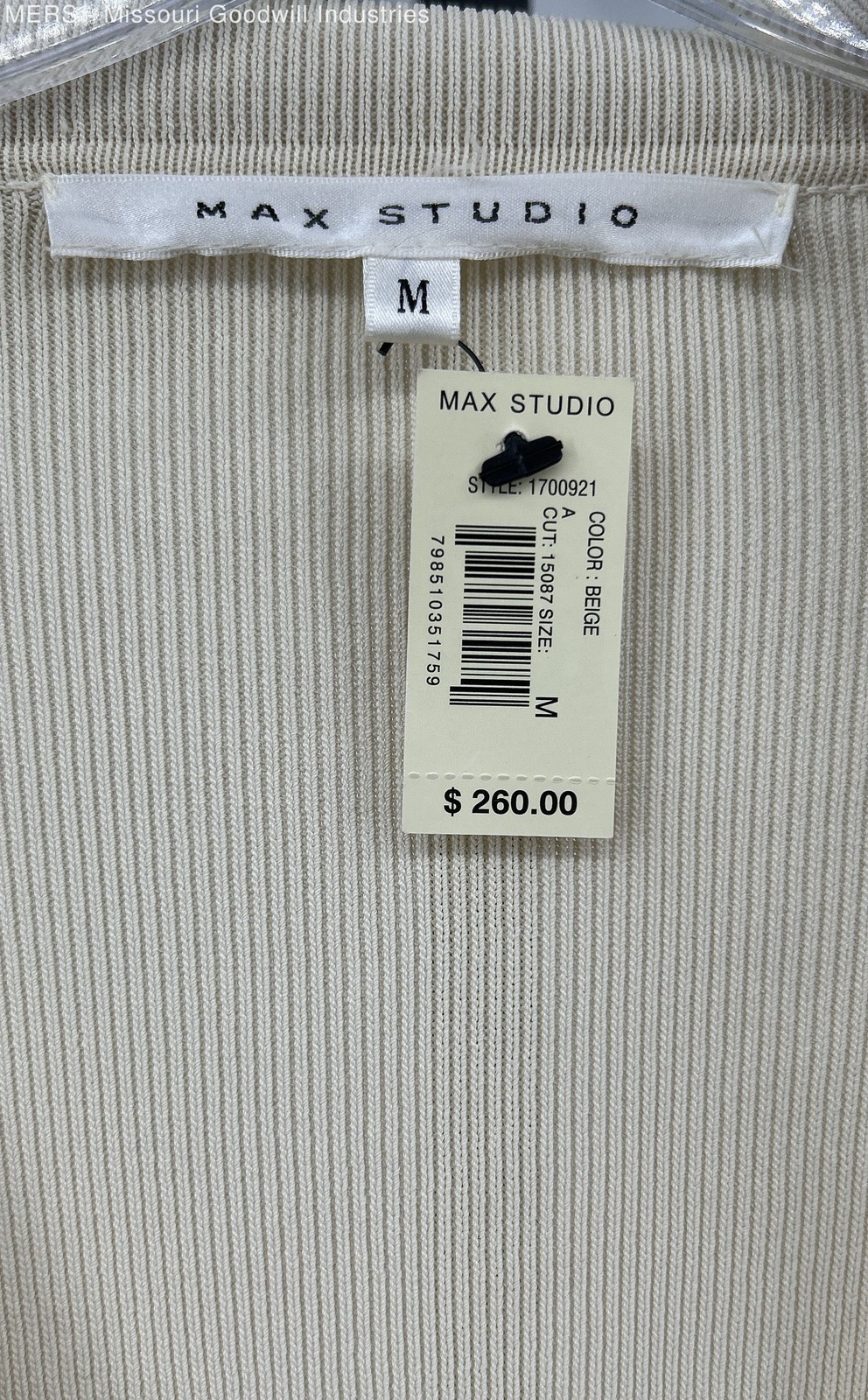 Max Studio Women’s Beige Ribbed Button Down Dress Medium Long Sleeve Tie Waist