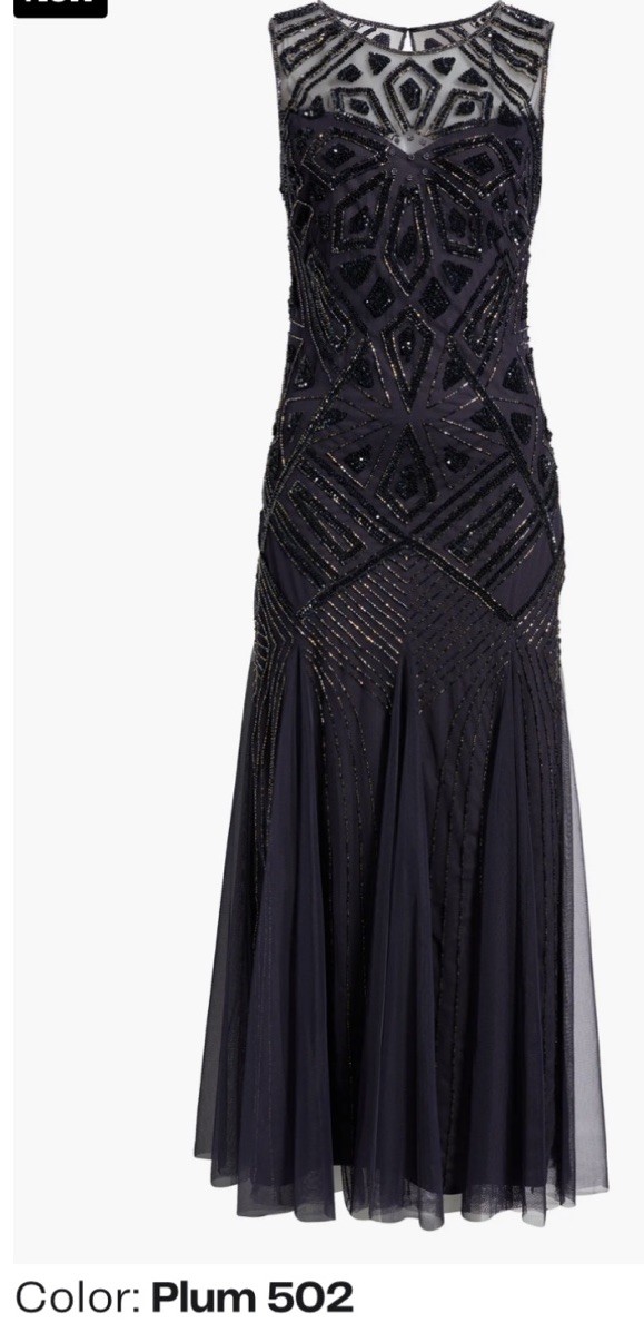 Pisarro Nights Geometric Beaded Mesh Sleeveless Gown Size 20 New Plum