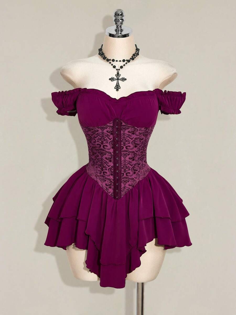 Off The Shoulder Mini Dress Lace Cold Shoulder Asymmetrical A Line Party