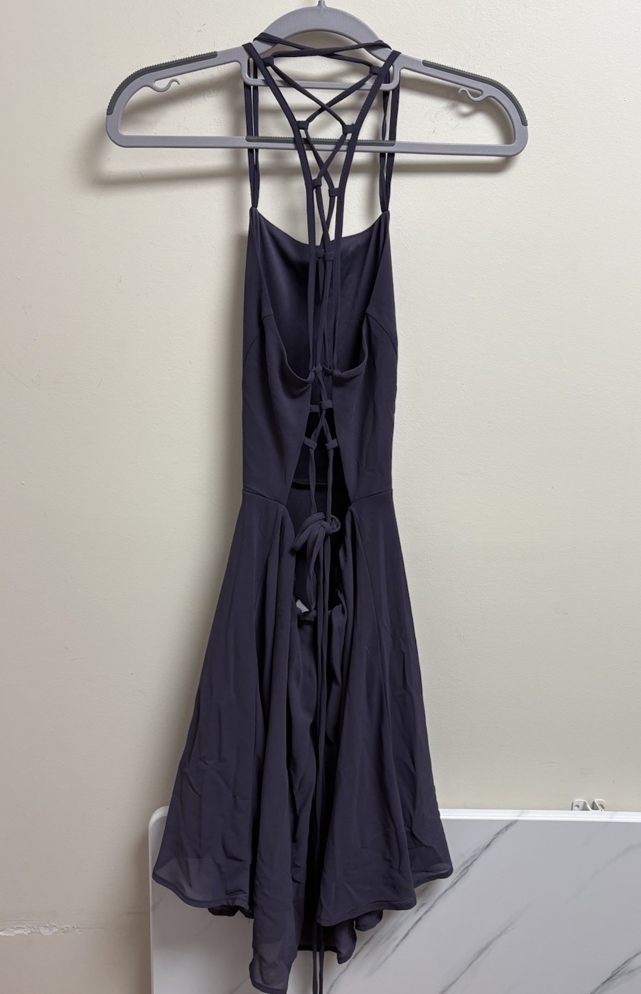 Lulus Purple Fit and Flare Mini Dress Strappy Lace Up Back Size Small