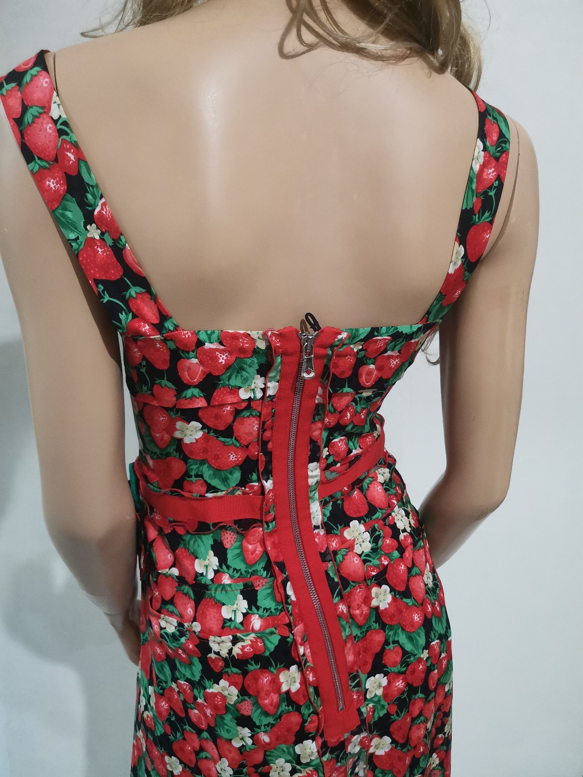 🆓US🛃 SS 2006 Dolce&Gabbana strawberries printed silk corset dress IT 38