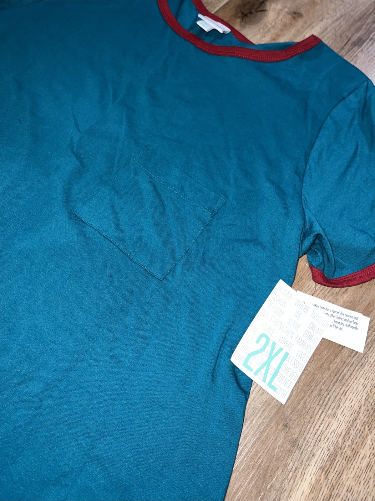 LuLaRoe Carly Dress Solid Blue/Green Red Trim Vintage 2XL 22/24 20/22 Pocket ❤️