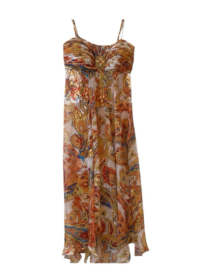 Sue Wong 100% Silk Beaded Asymmetrical Hem Dress