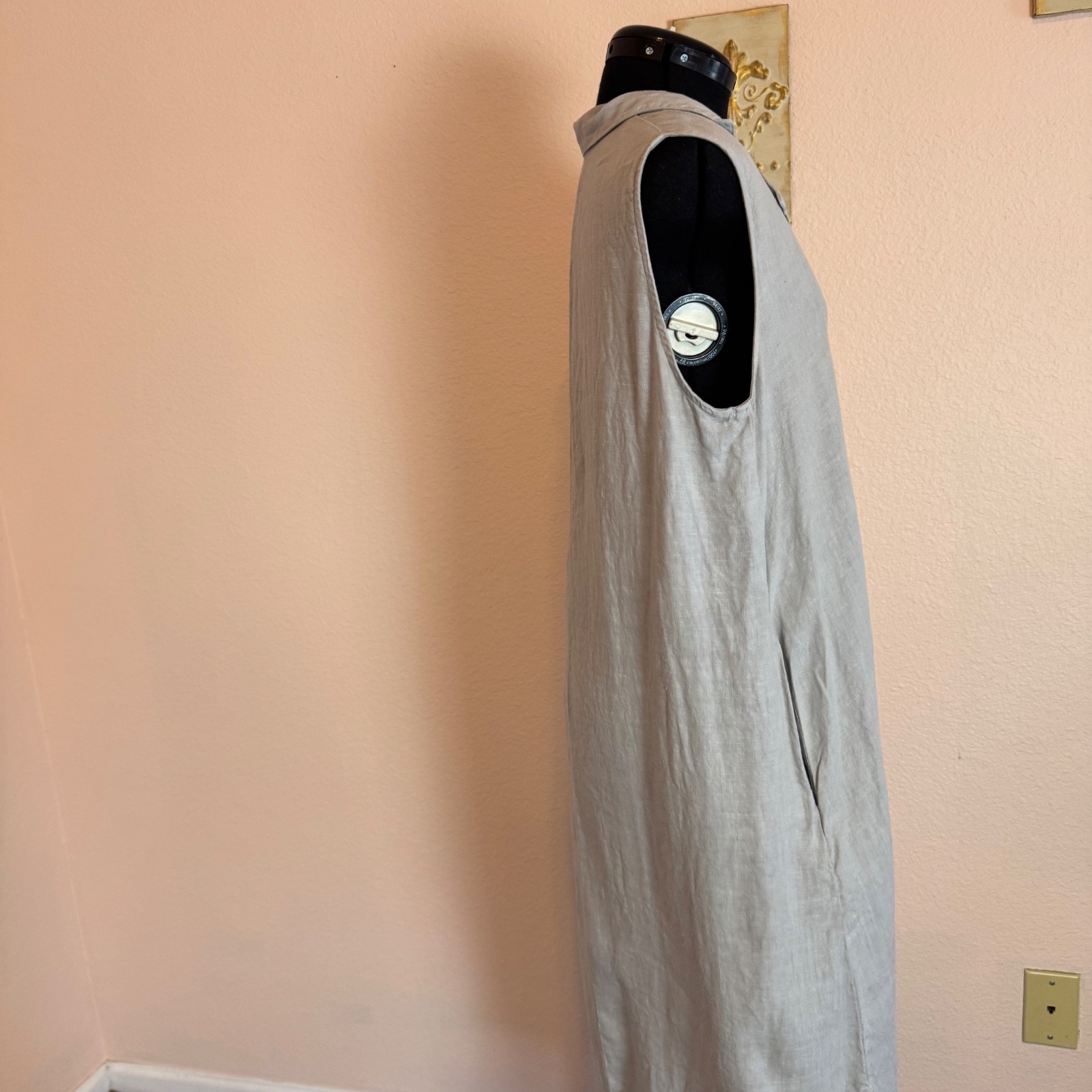 Pure Match Dress Maxi M Gray Linen Shift Sleeveless Coastal Beach USA Sundress