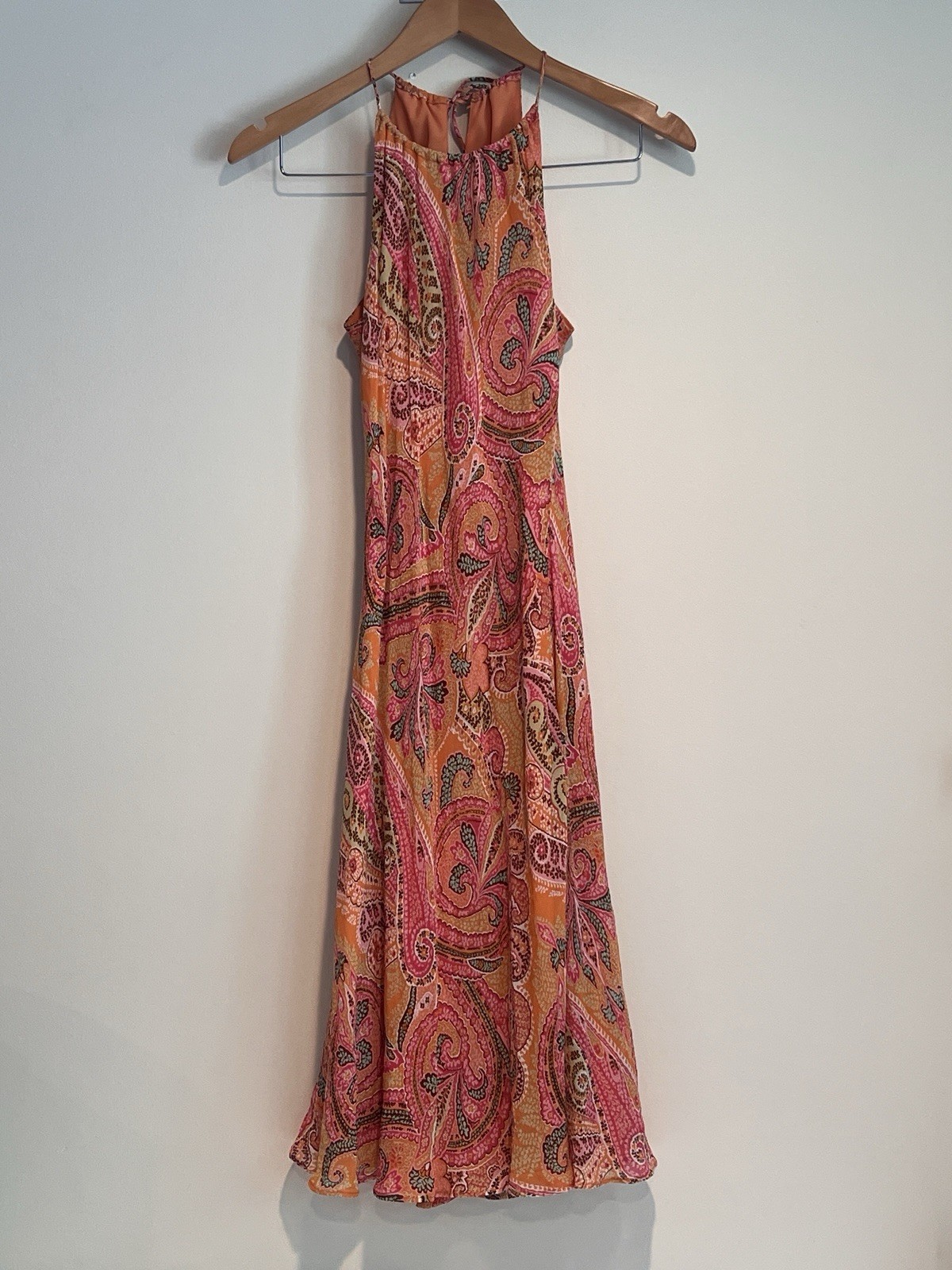Ann Taylor Halter Silk Midi Dress Sz 2 Paisley Boho Y2k Summer Wedding Tropical
