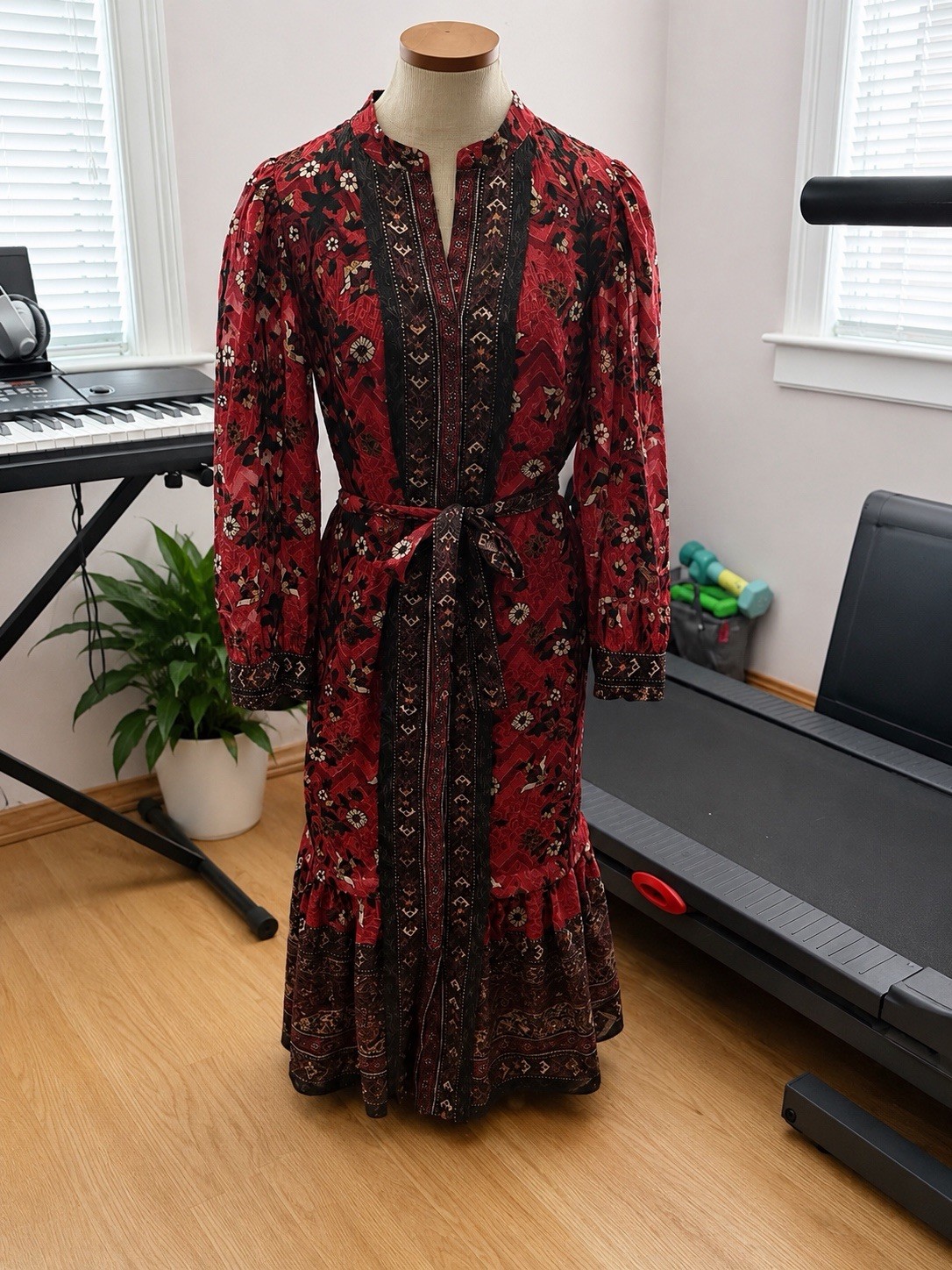 Kobi Halperin Midi Long Sleeve Dress,lined,Red Print, Size S, Never Worn, No Tag