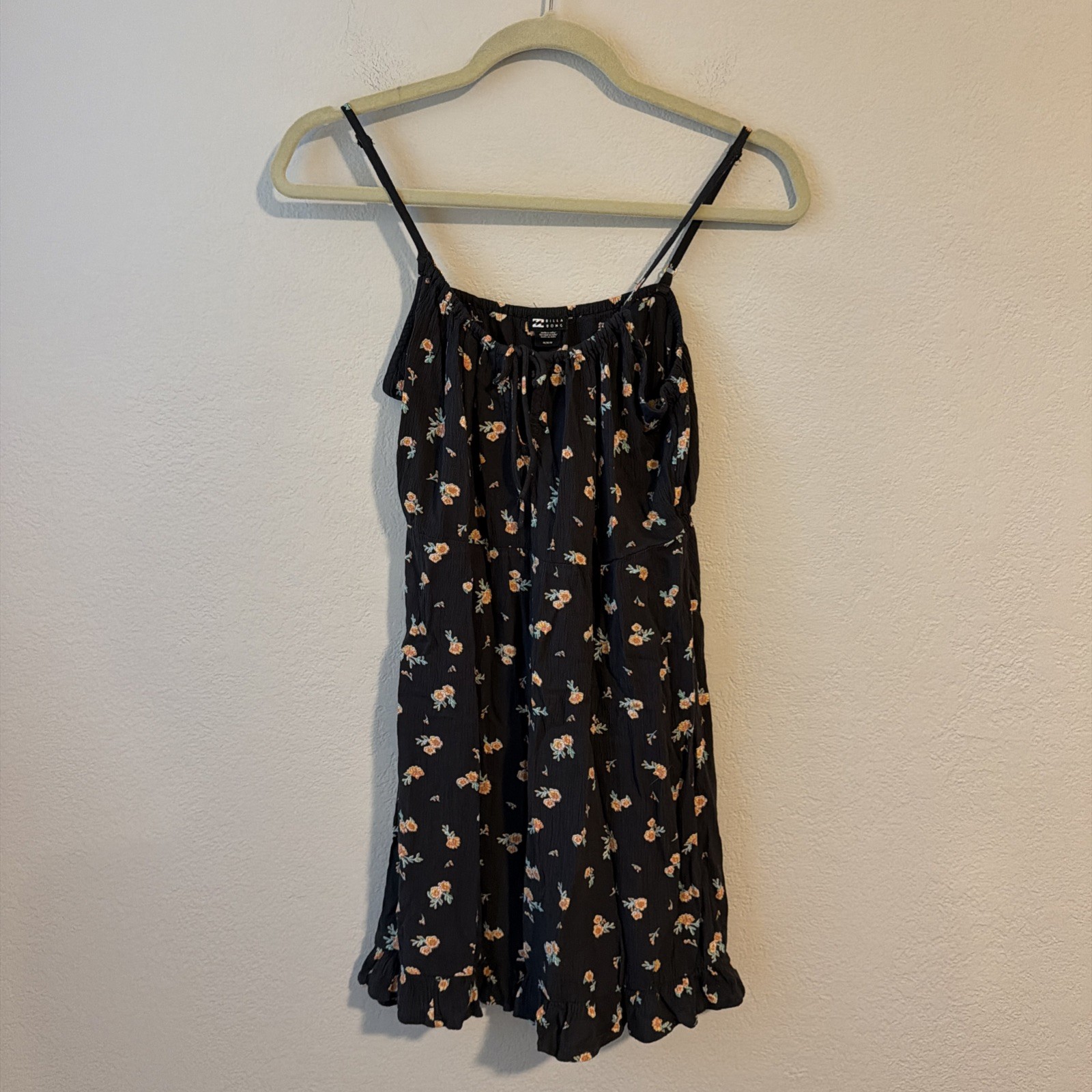 Billabong Womens Black Floral Dress dainty tie Front medium boho romantic roses
