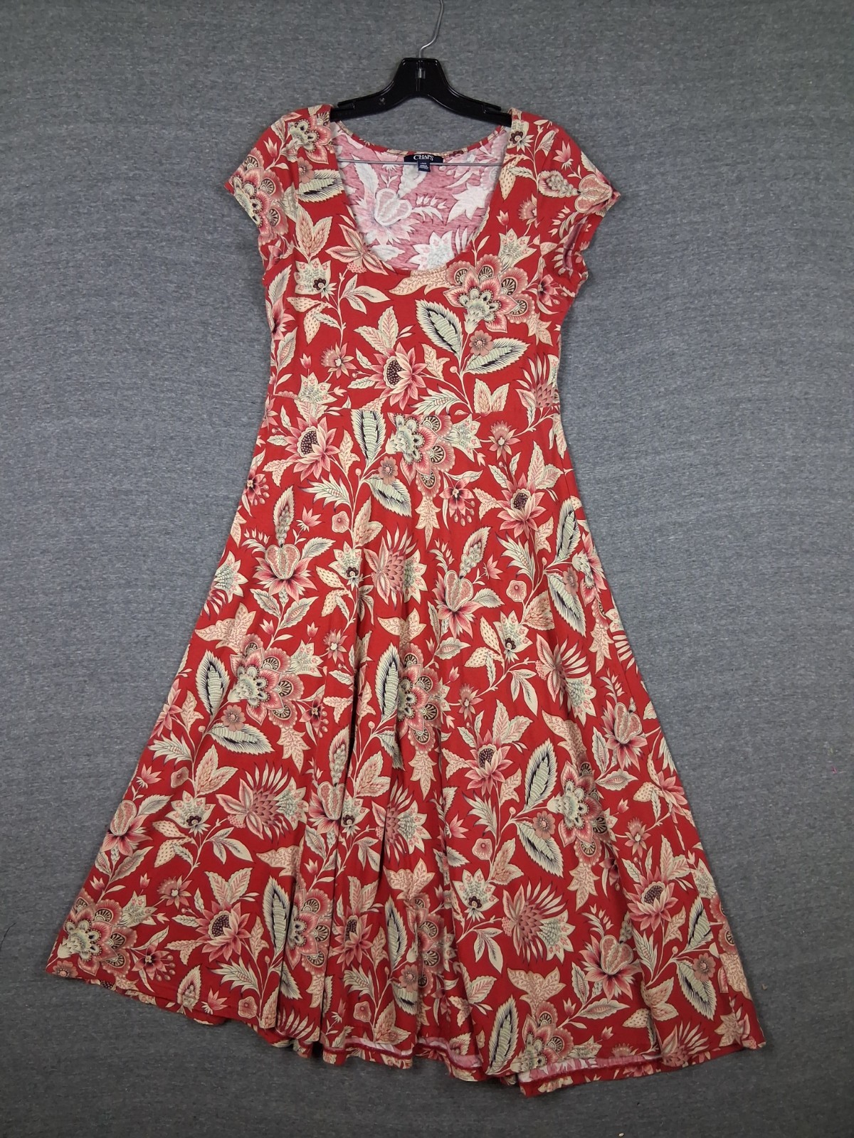 Chaps Womens Dress Large Red Floral Maxi Cap Preppy Garden Core Summer Resort