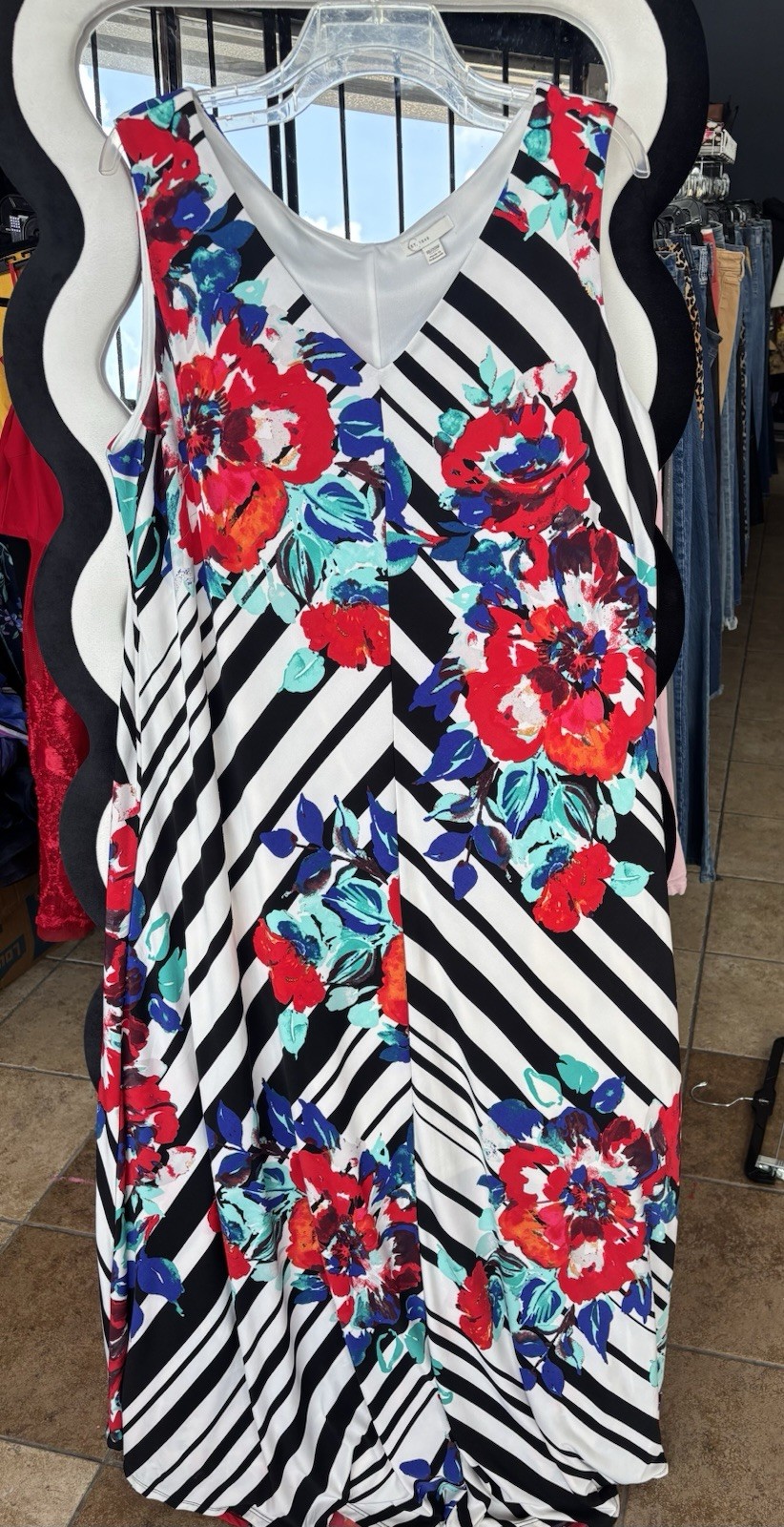E.G.T. 1946 Multicolor Floral Maxi Dress Long Sleeveless V-Neck Plus 18/20W
