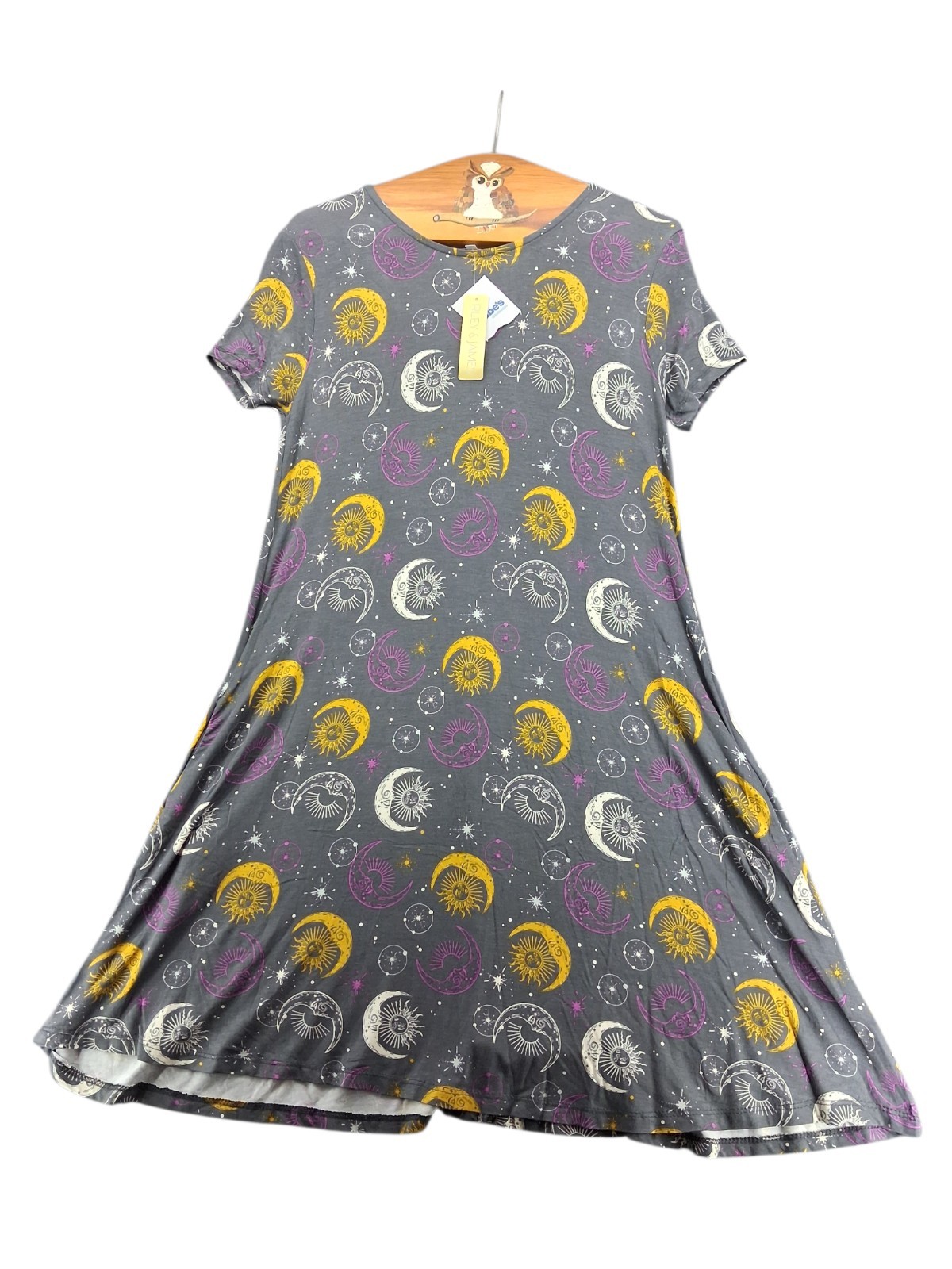 Riley & James Dress Medium Celestial Sun Moon Stars Boho A-Line Swing Stretch