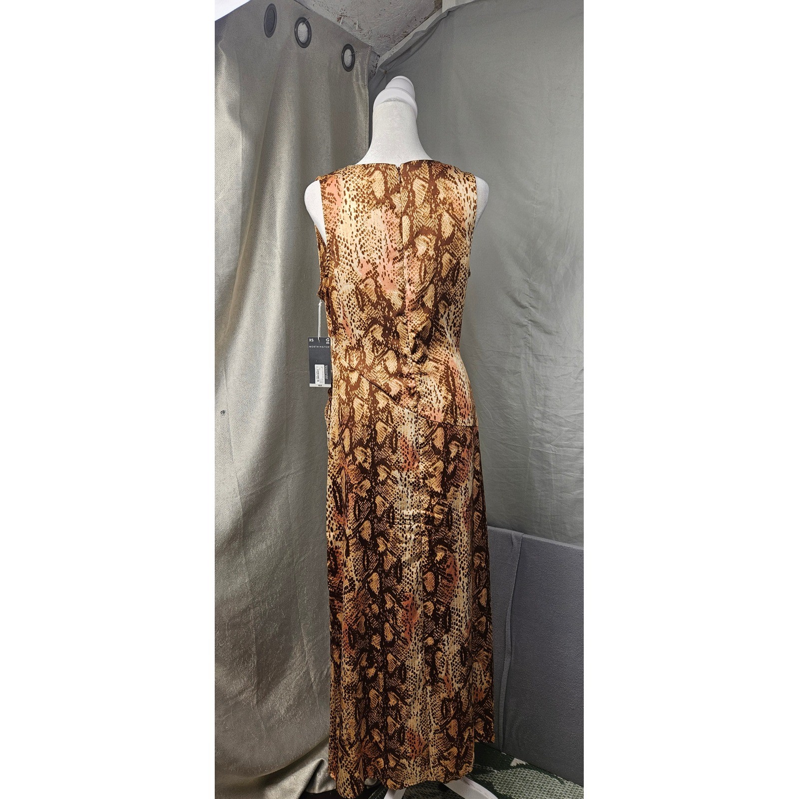 Worthington Womens Snake Print Cowl Neck Sleeveless Maxi Dress XS