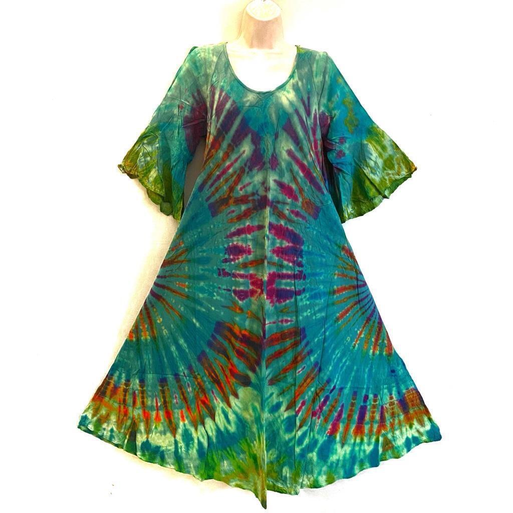 Sacred Threads Hippie Bohemian Festival Thai Mudmee Tie Dye Dress 222473
