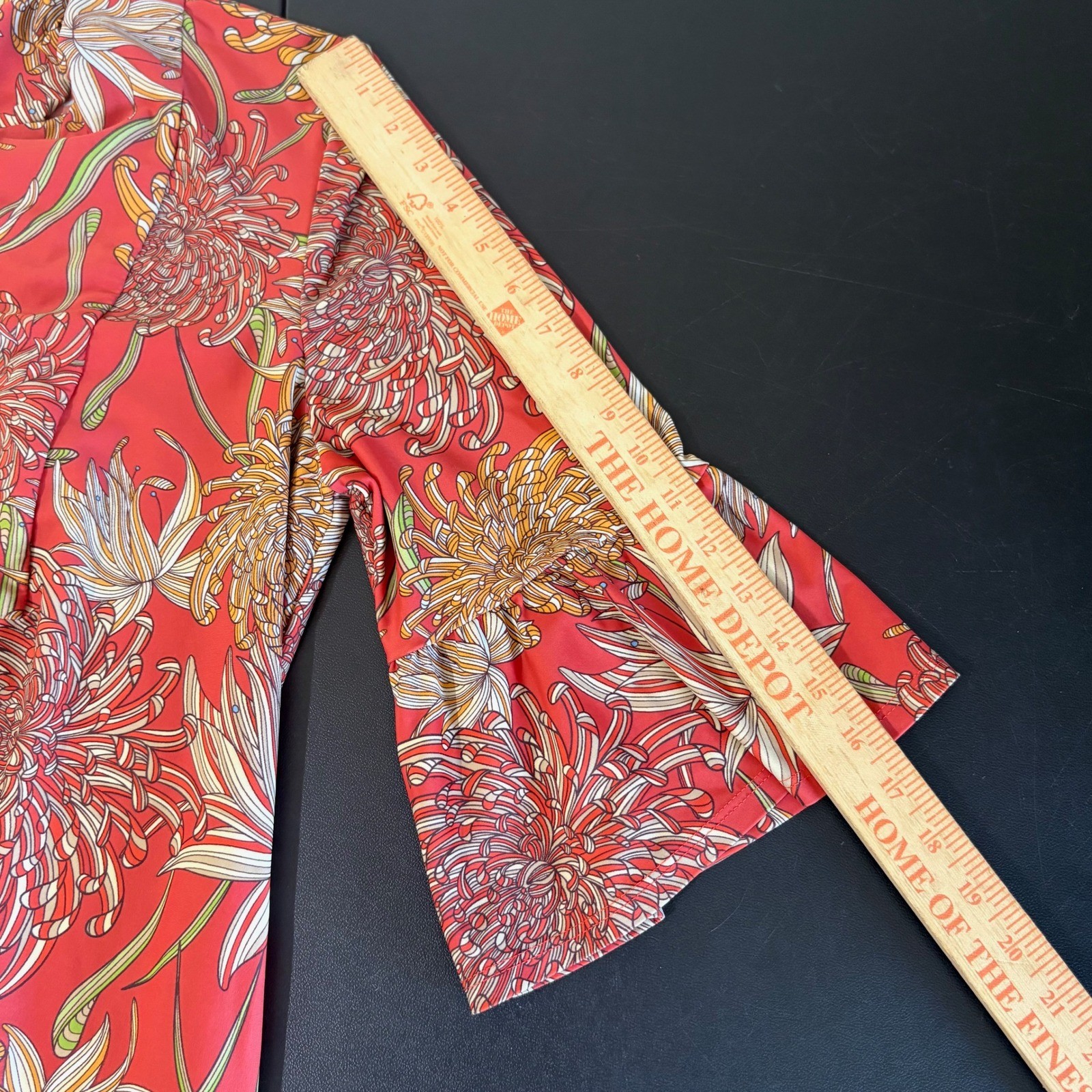 Jude Connally Kerry Shift Dress Size M Red Tan Floral Bell Sleeve Jude Cloth