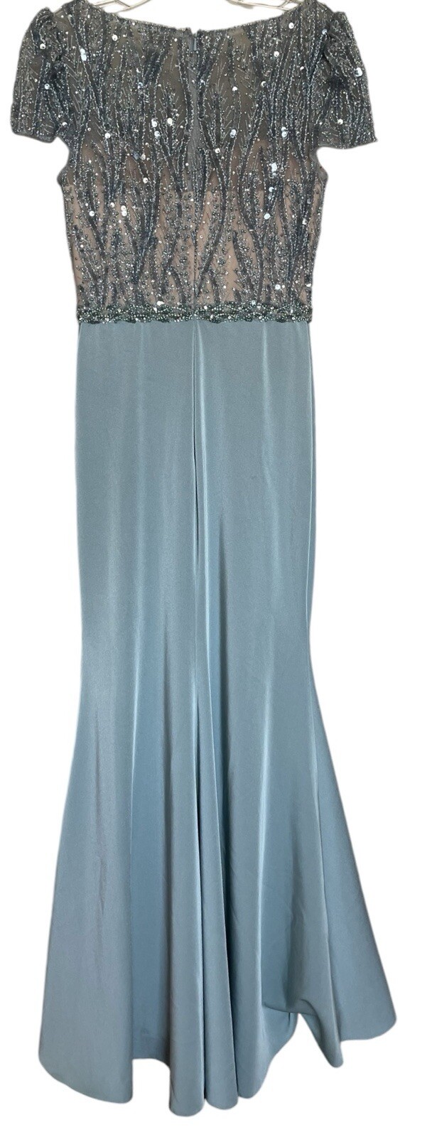 Mac Duggal Gown Dress Size 2 Embellished Beaded Cap Sleeves Sea Mist 79298