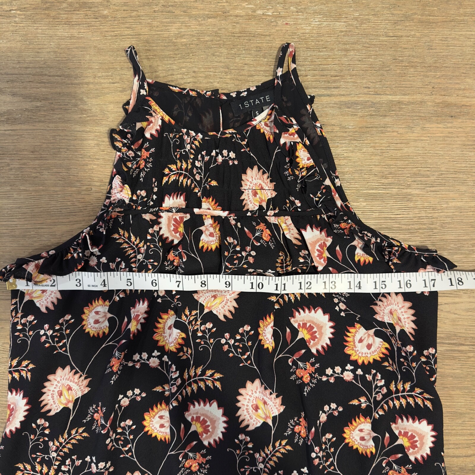 1. STATE High Neck Floral Sleeveless Ruffle Maxi Dress-Size Small-Black Floral
