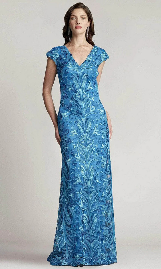 NEW TADASHI SHOJI $508 BLUE LONNIE EMBROIDERED TULLE GOWN EVENING DRESS SZ 12