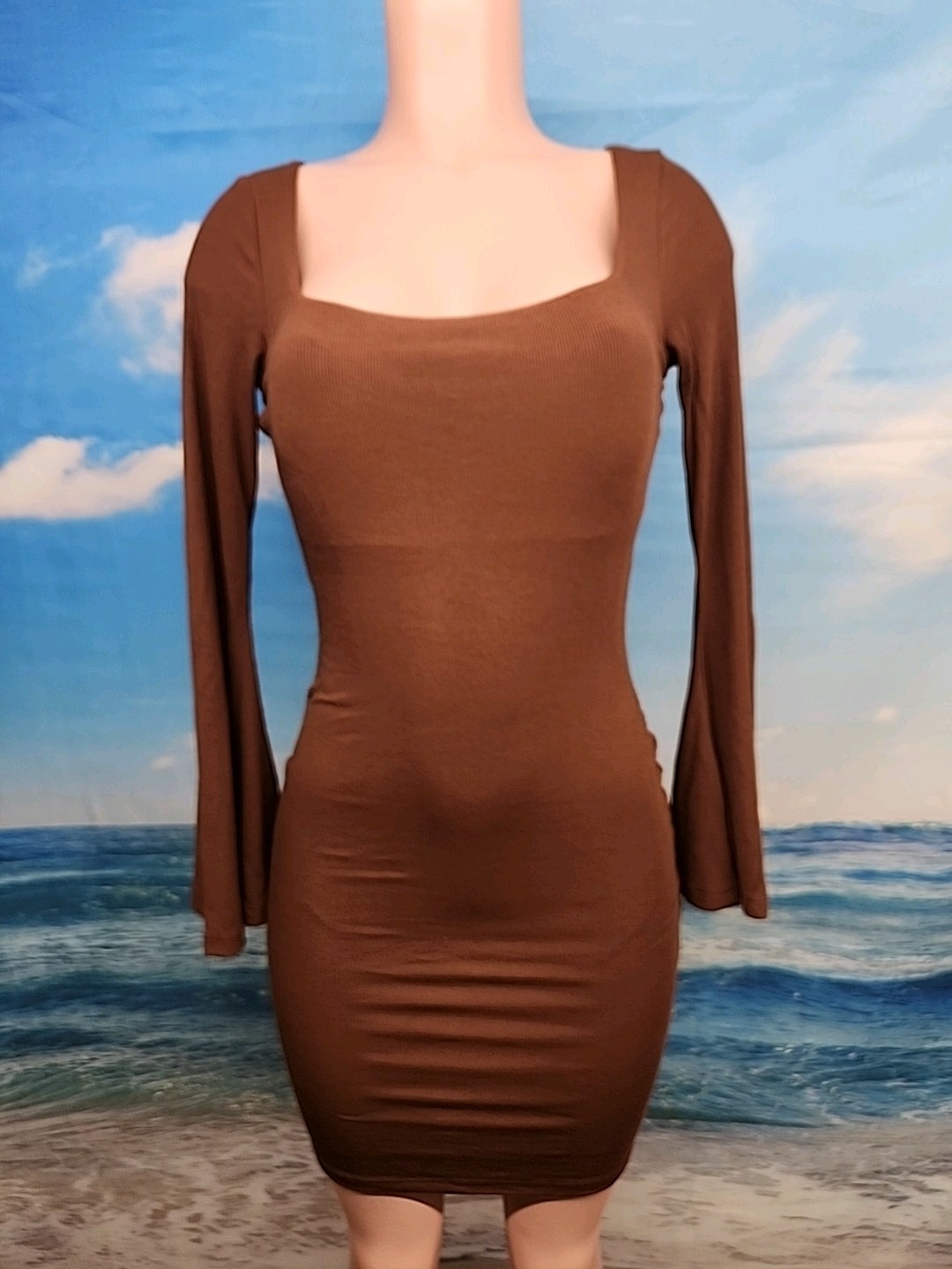 Popilush Women’s 3XL, Brown Long Sleeve Shapewear Short Dress
