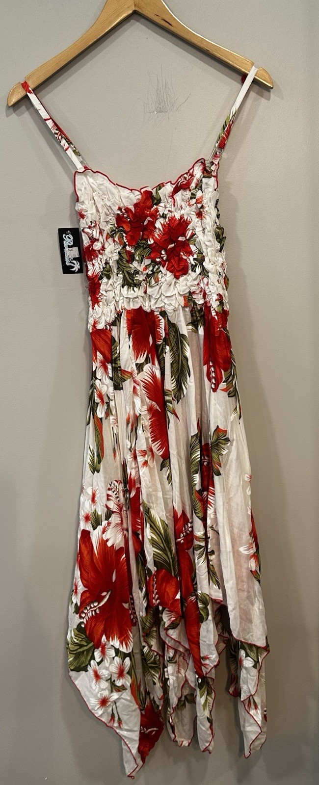 White Red Green Floral Beach Spaghetti Strap Dress Cover Up Size Small