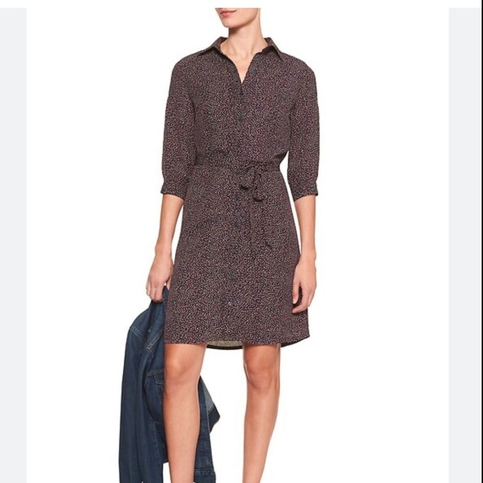 Banana Republic navy, cream, maroon button down shirt dress with tie Size XS