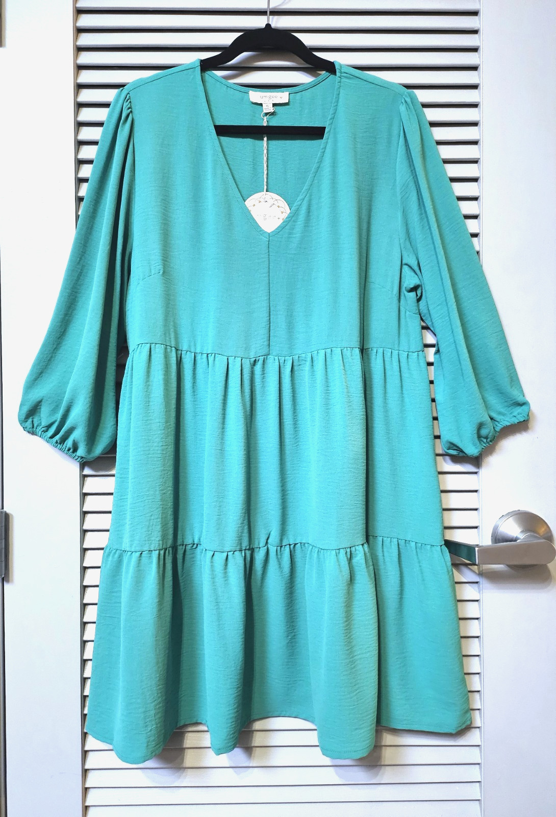 3/4 mint green v-neck pleat dress 1XL