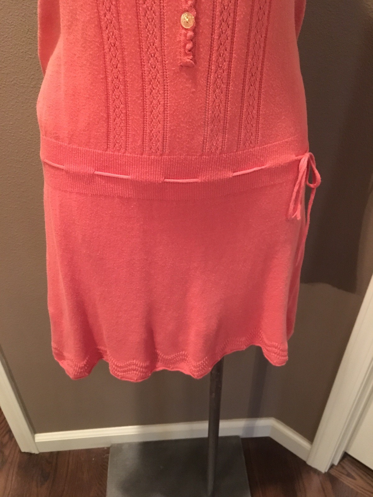 Anthropologie Moth S Sleeveless Orange Scoopneck Fine Knit Dress W Draw Waist