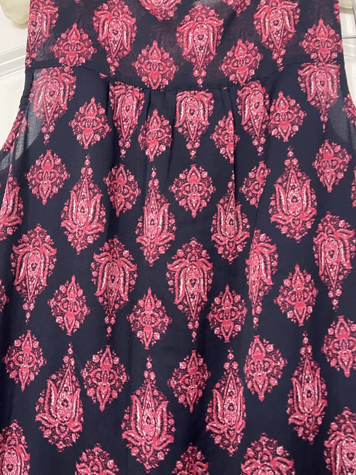 Lucky Brand Pink and Navy Printed Boho Maxi Dress NWT missing belt Boho