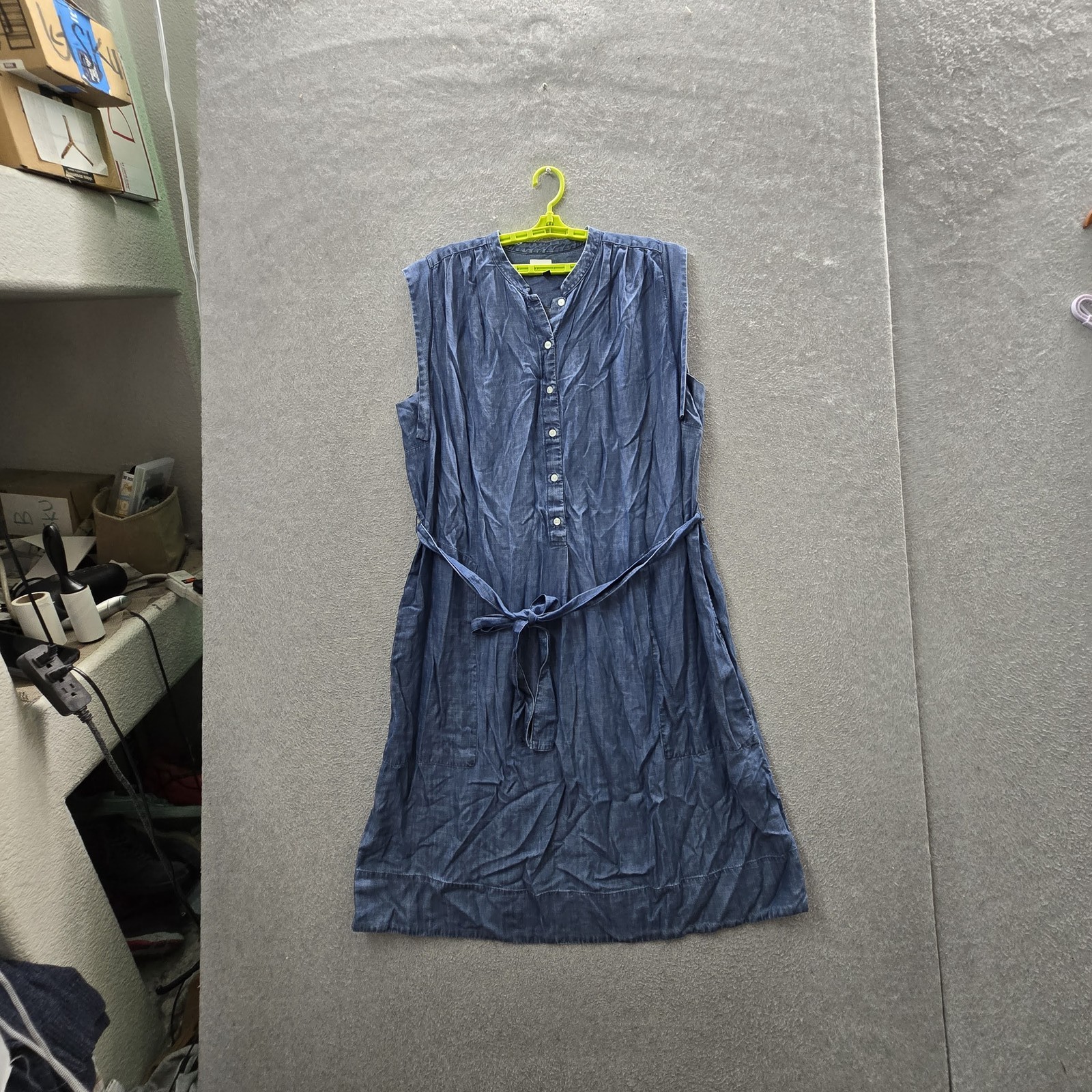 Banana Republic Women Dress XL Blue Shirt Sleeveless Short Sleeve Chambray