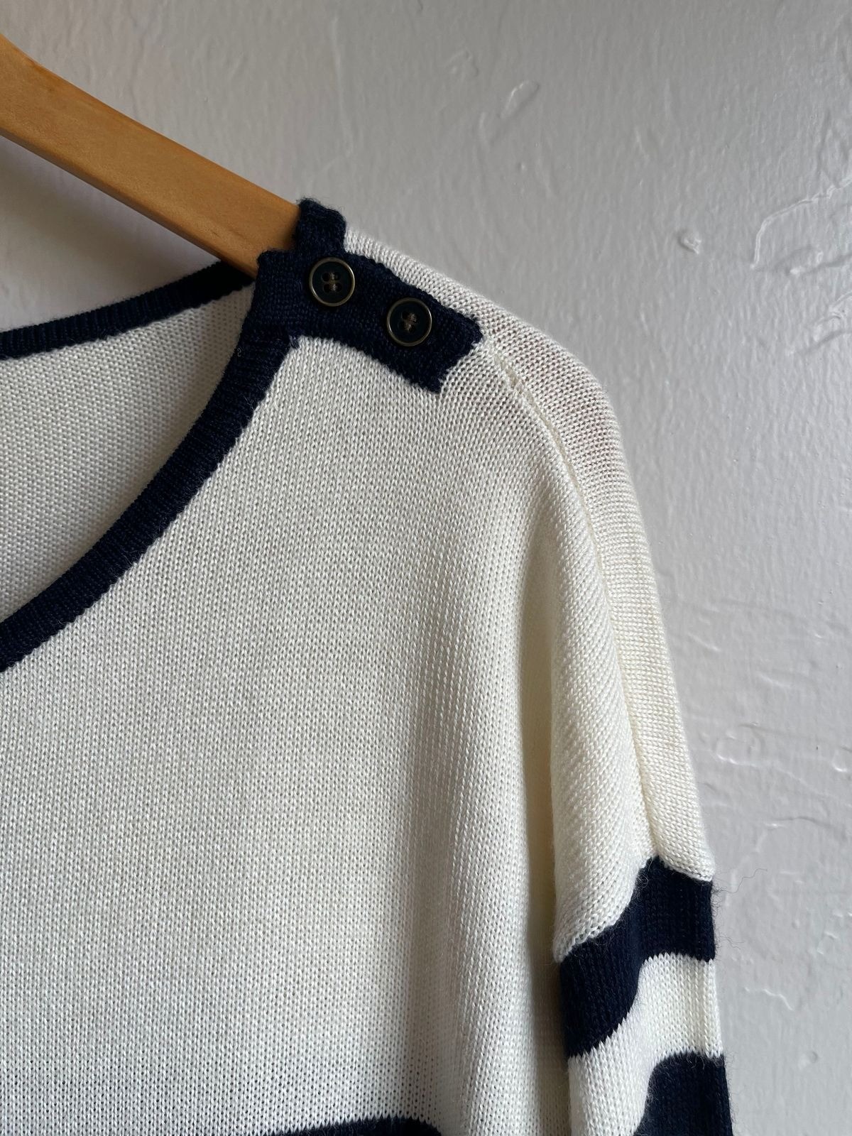 LOFT Wool Blend Striped Navy & Cream Sweater Dress Size Medium