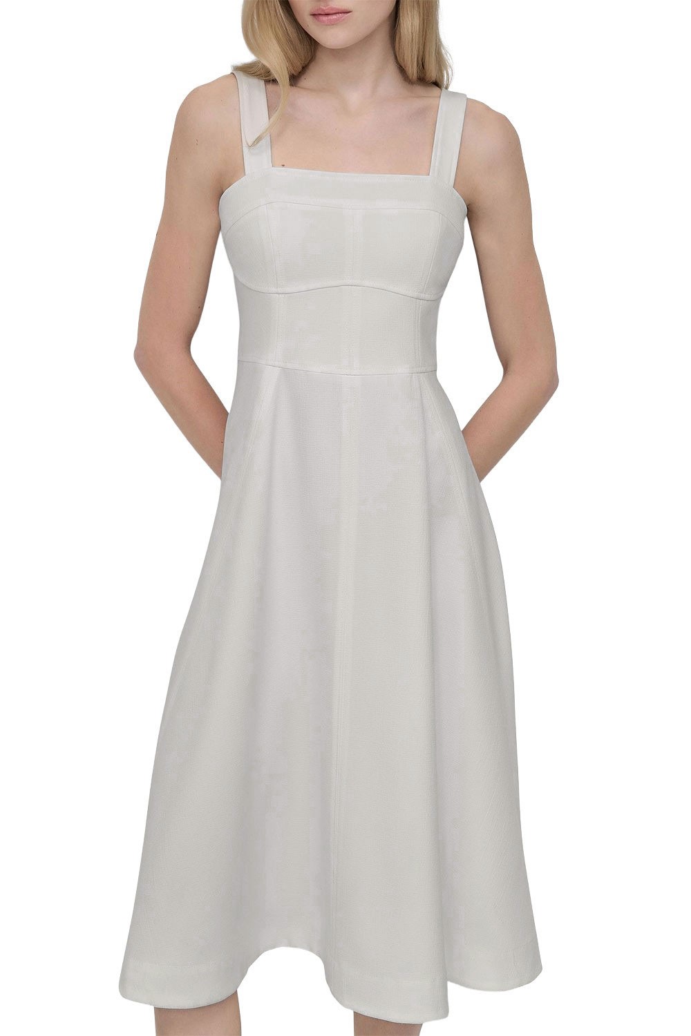DKNY Womens Square-Neck Sleeveless Midi Dress 12 Ivory – NWT