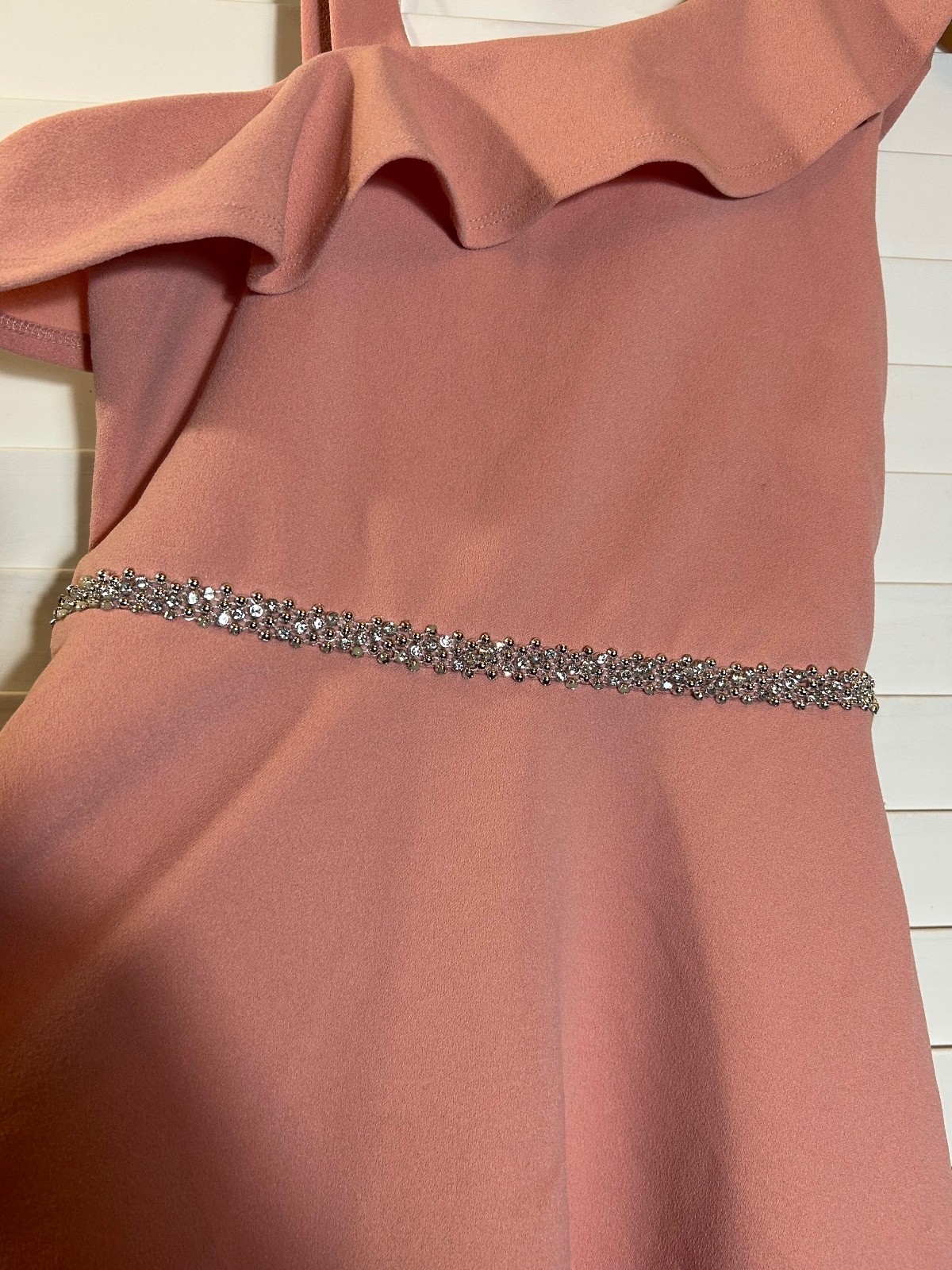 Speechless Pink One-Shoulder Ruffle Dress with Rhinestone Waist Accent Size 10
