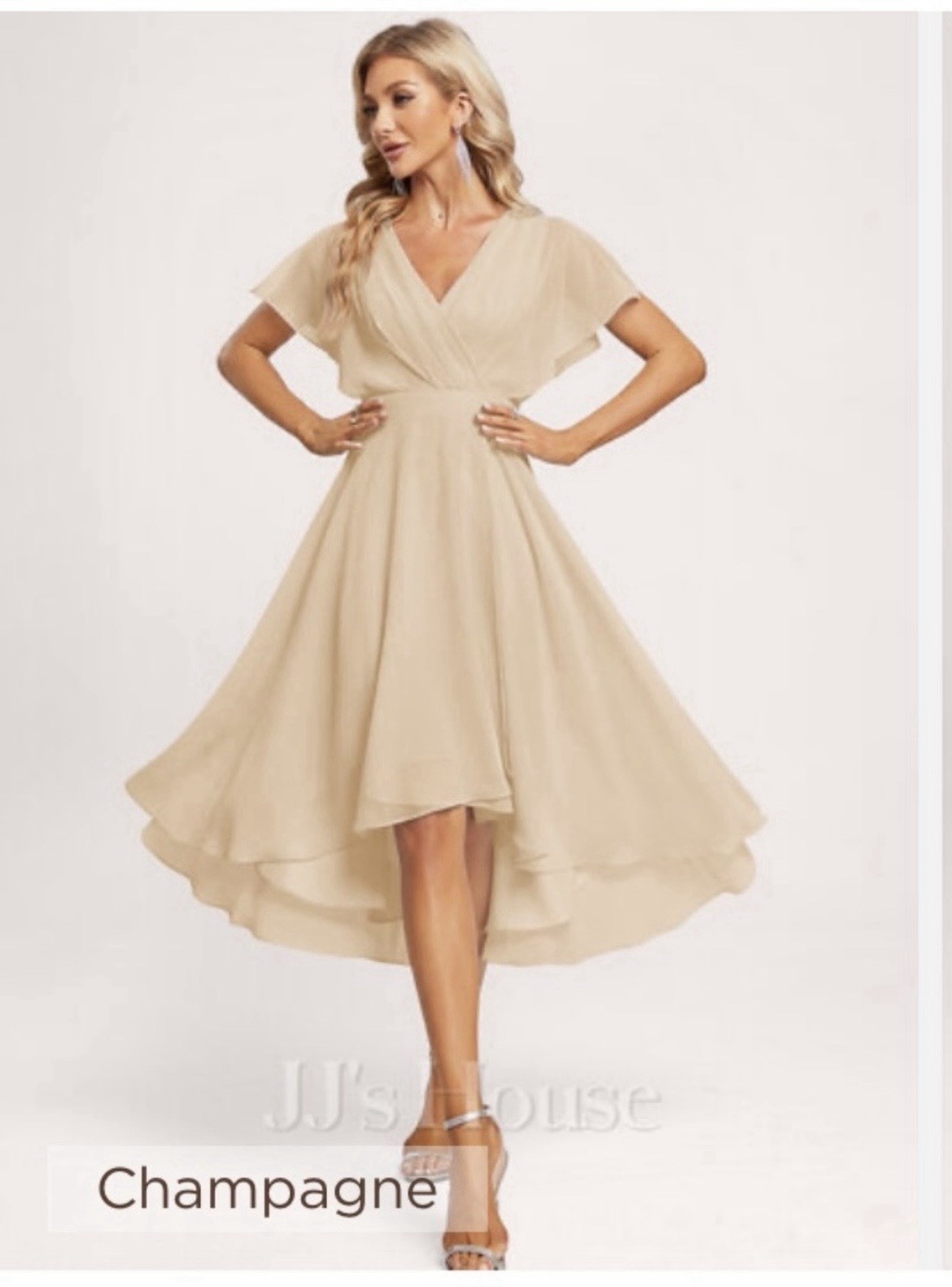 JJ’s House Women’s V-Neck Champagne Lined Wedding Bridesmaid Dress Sz18 NWT