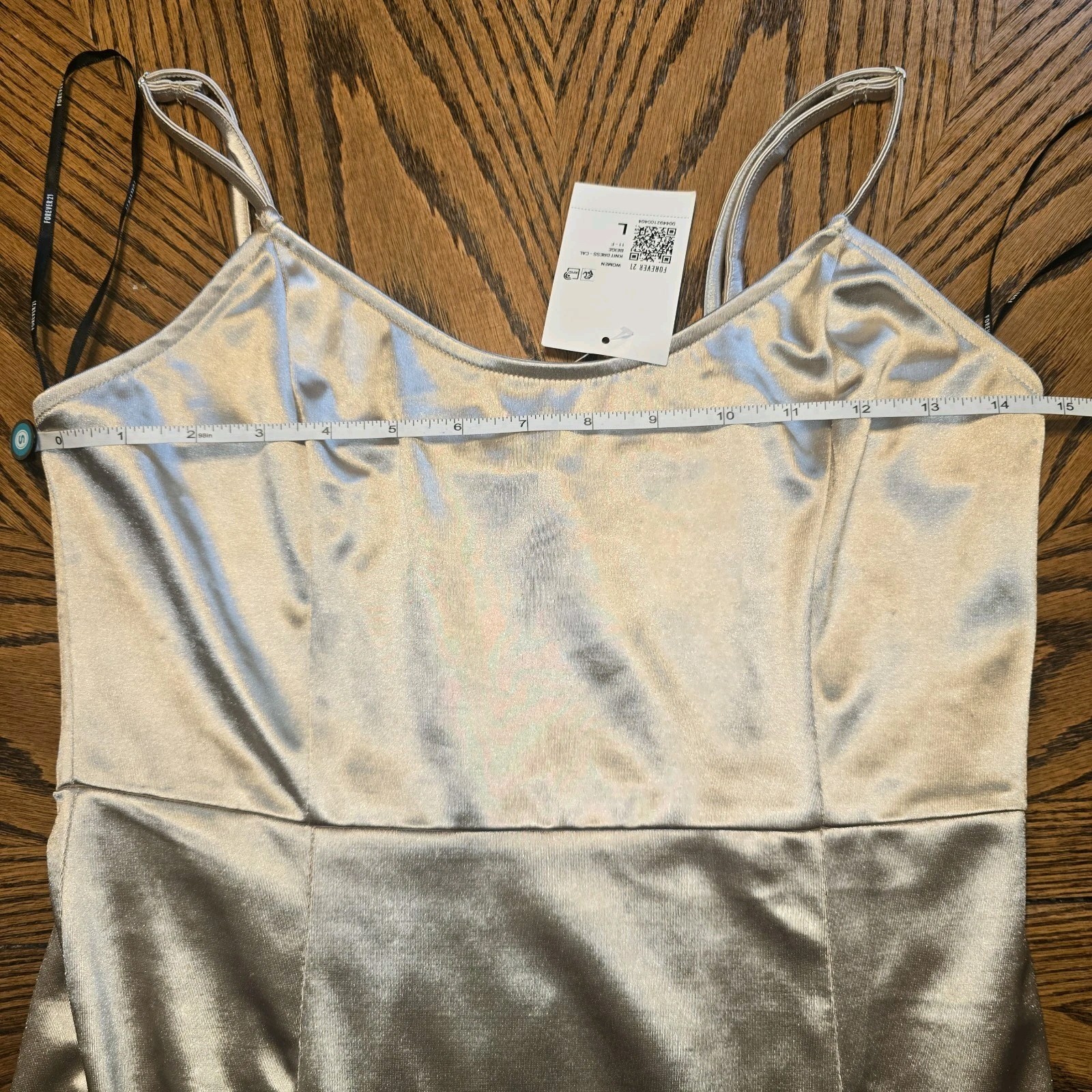 Forever 21 Gold Satin Cowl Neck Slip Dress L Midi Side Slit Stretch