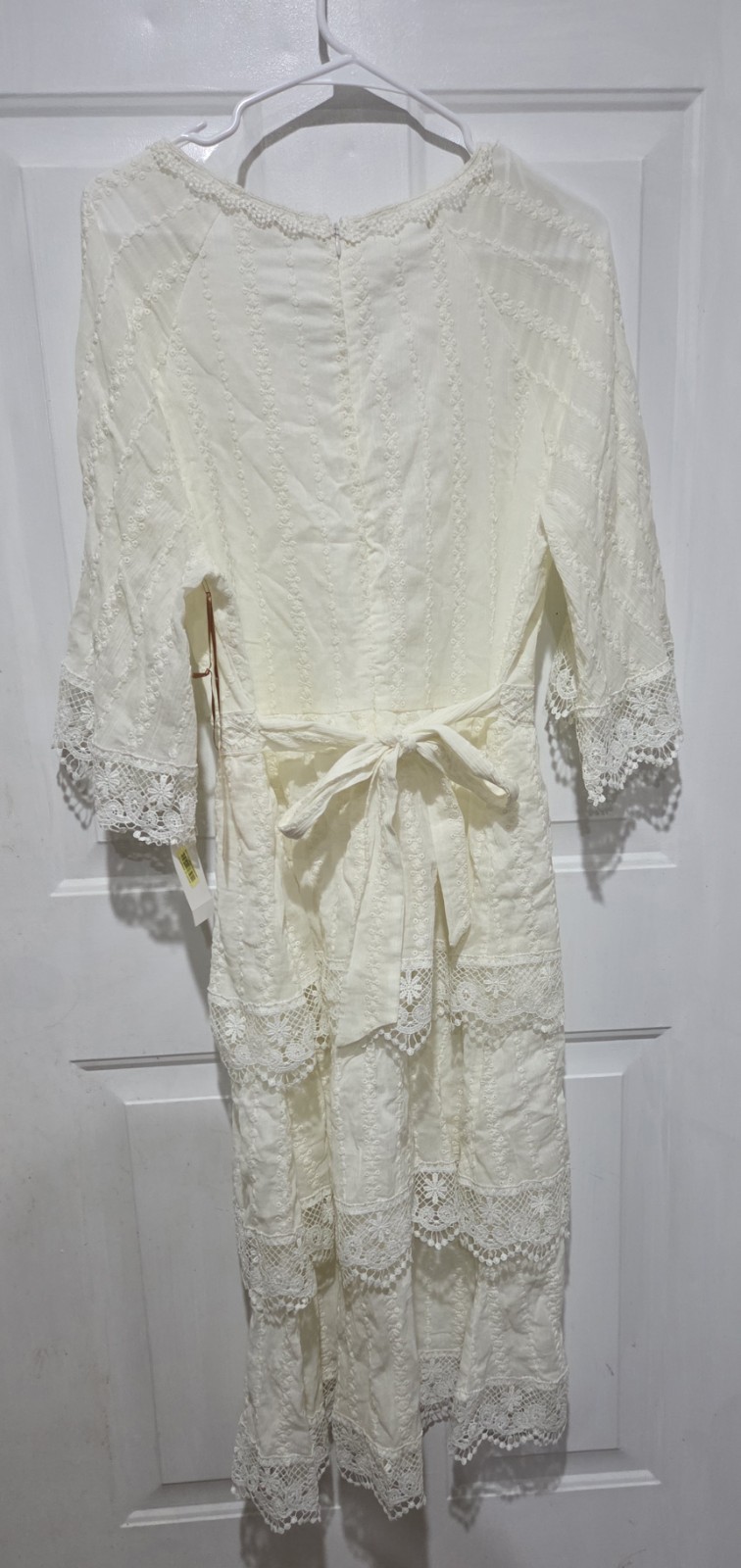 Gibson Latimer Ivory Crochet Lace Trim Tiered Dress Women L- NWT (See Pics)