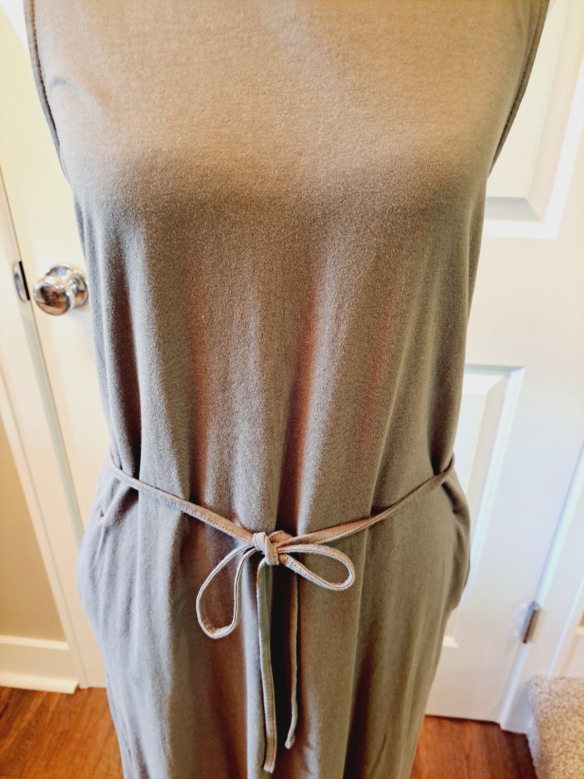 Midi Dress With Pockets Denver Hayes Tie Waist Army Green Tshirt Womens Sz M
