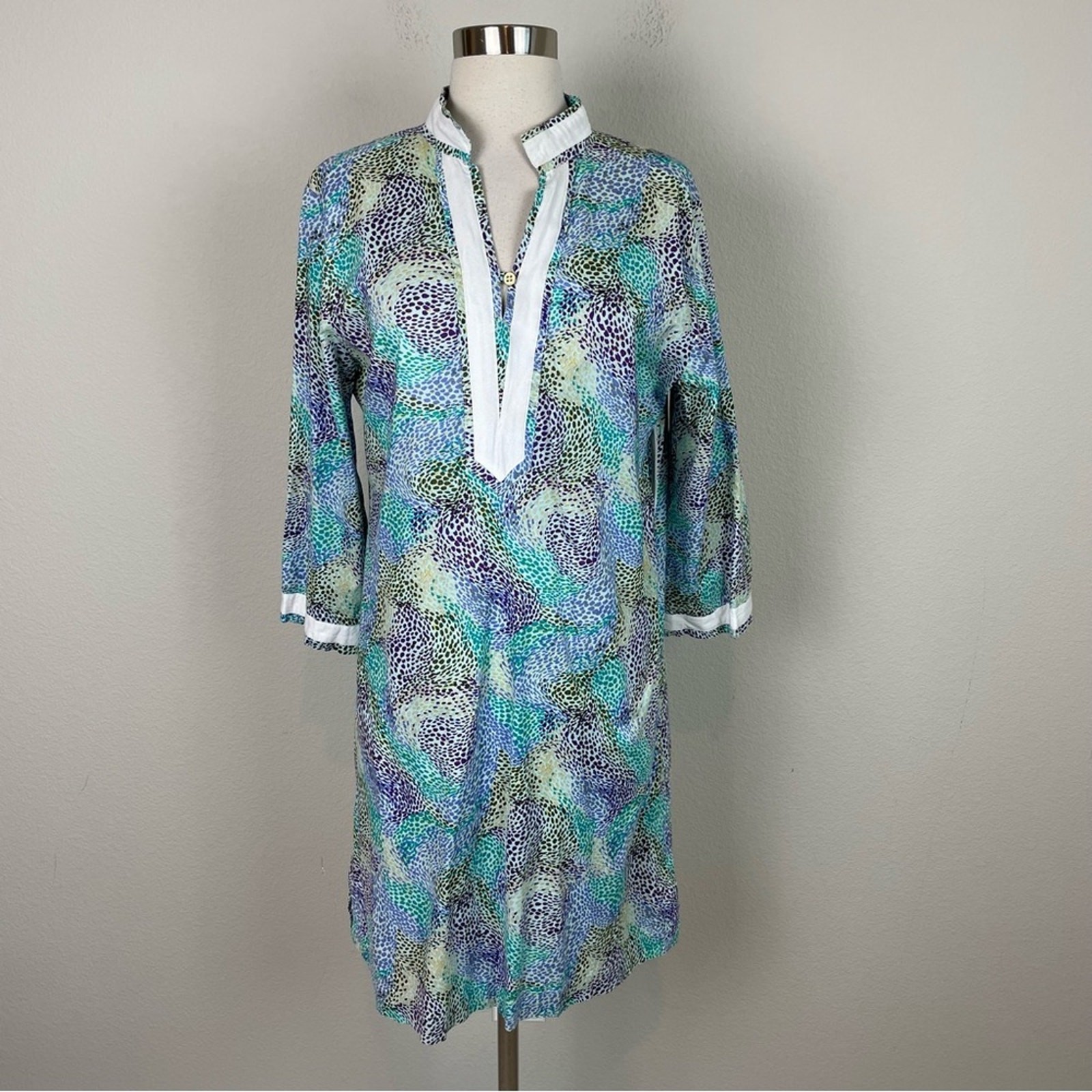 Peter Millar Purple Blue Abstract Print Long Sleeve Dress Medium