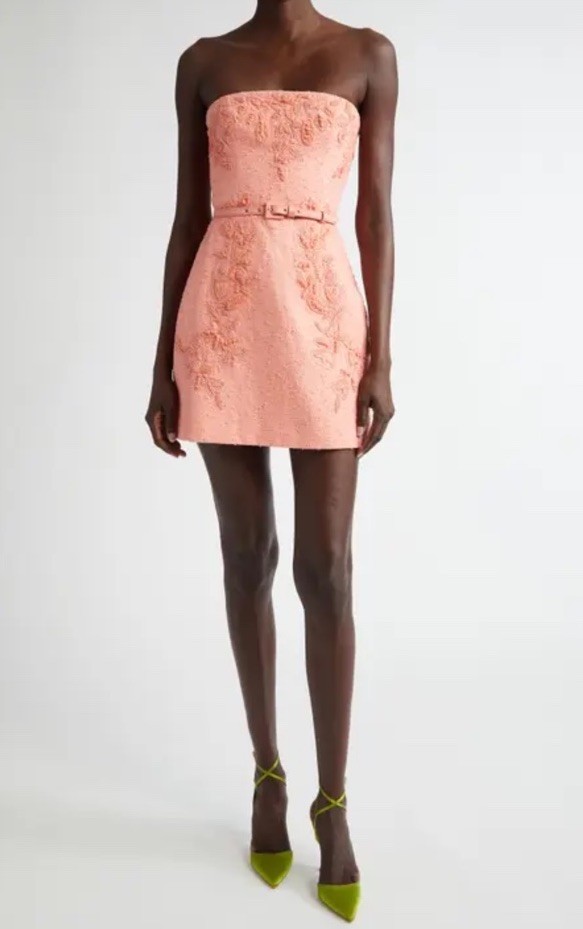 Carolina Herrera Embroidered Strapless Mini Dress Sunset Coral SZ 12 NWT $3490