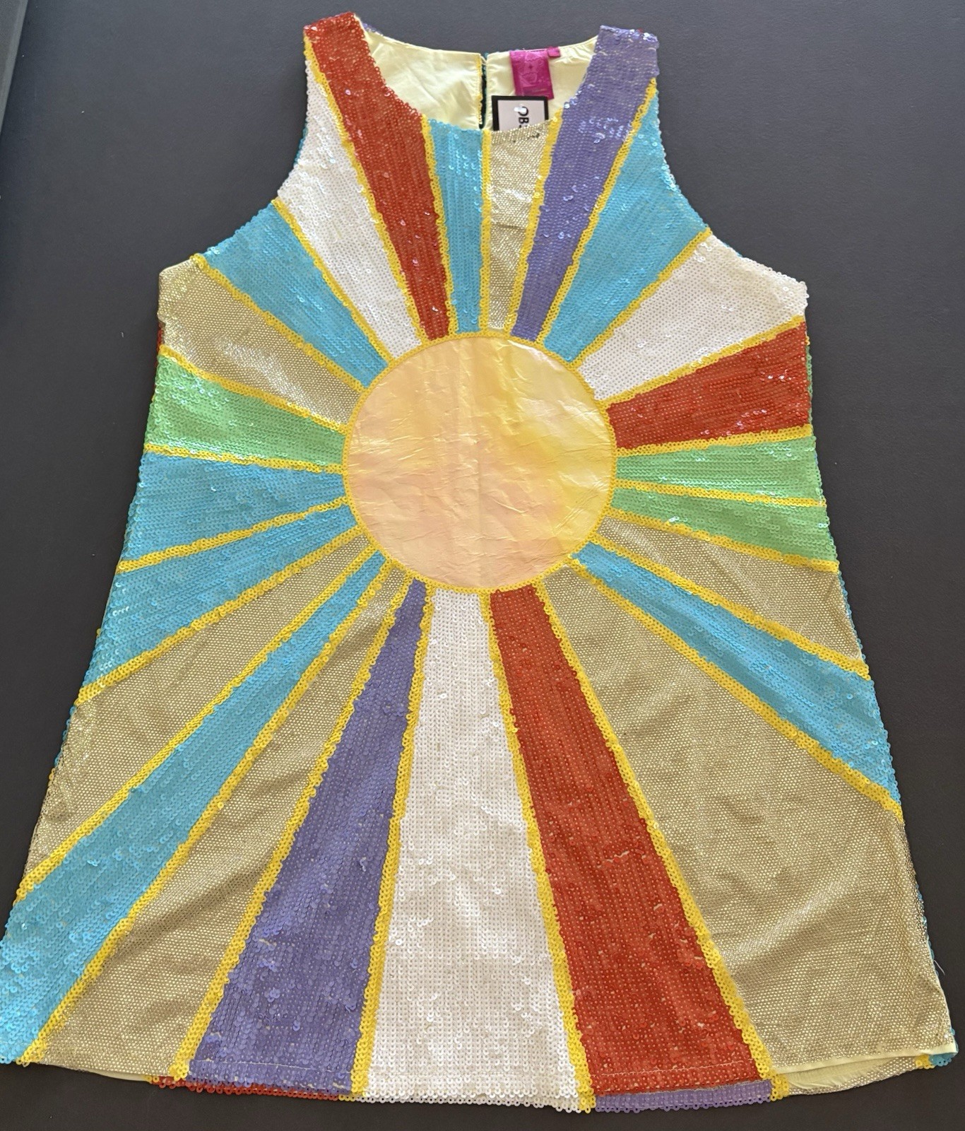 QUEEN OF SPARKLES Rainbow Sunshine Burst Sequin Tank Dress – Size XL – NWT