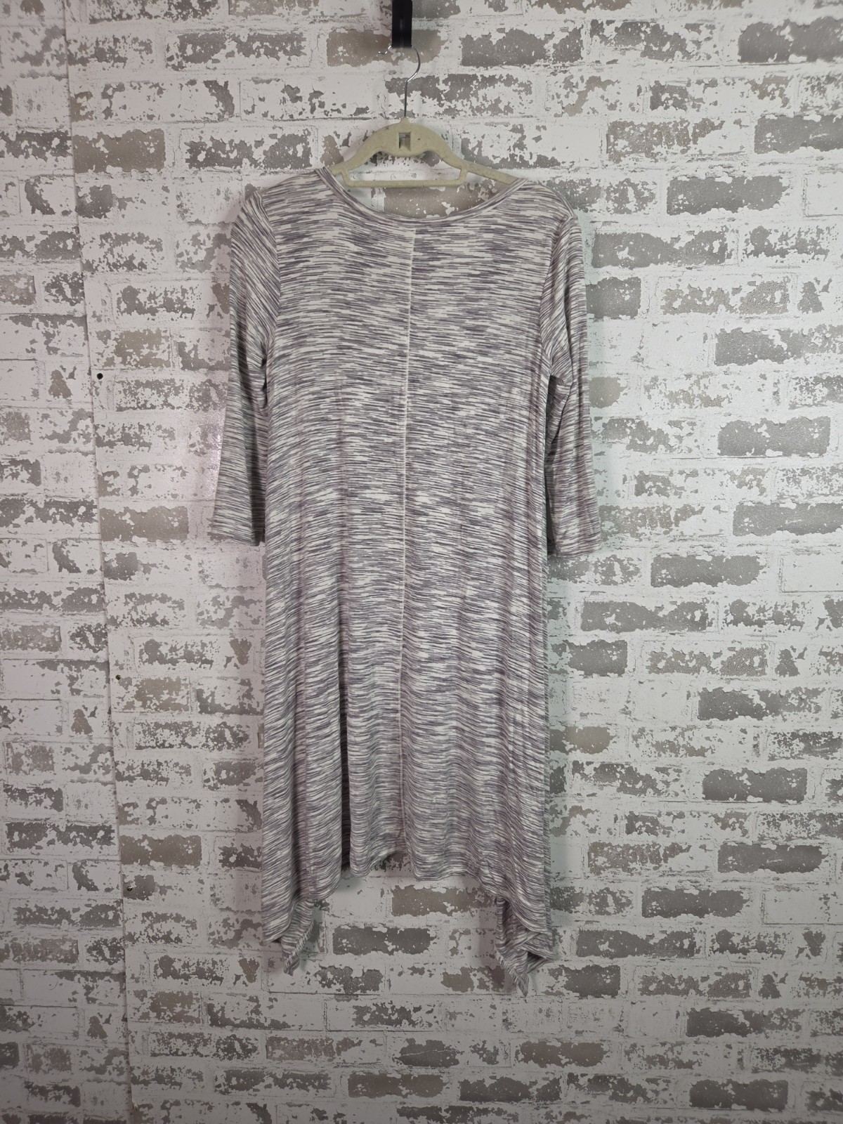 Max Studio Heathered Gray White Scoop Neck 3/4 Sleeve Asym Hem Dress S