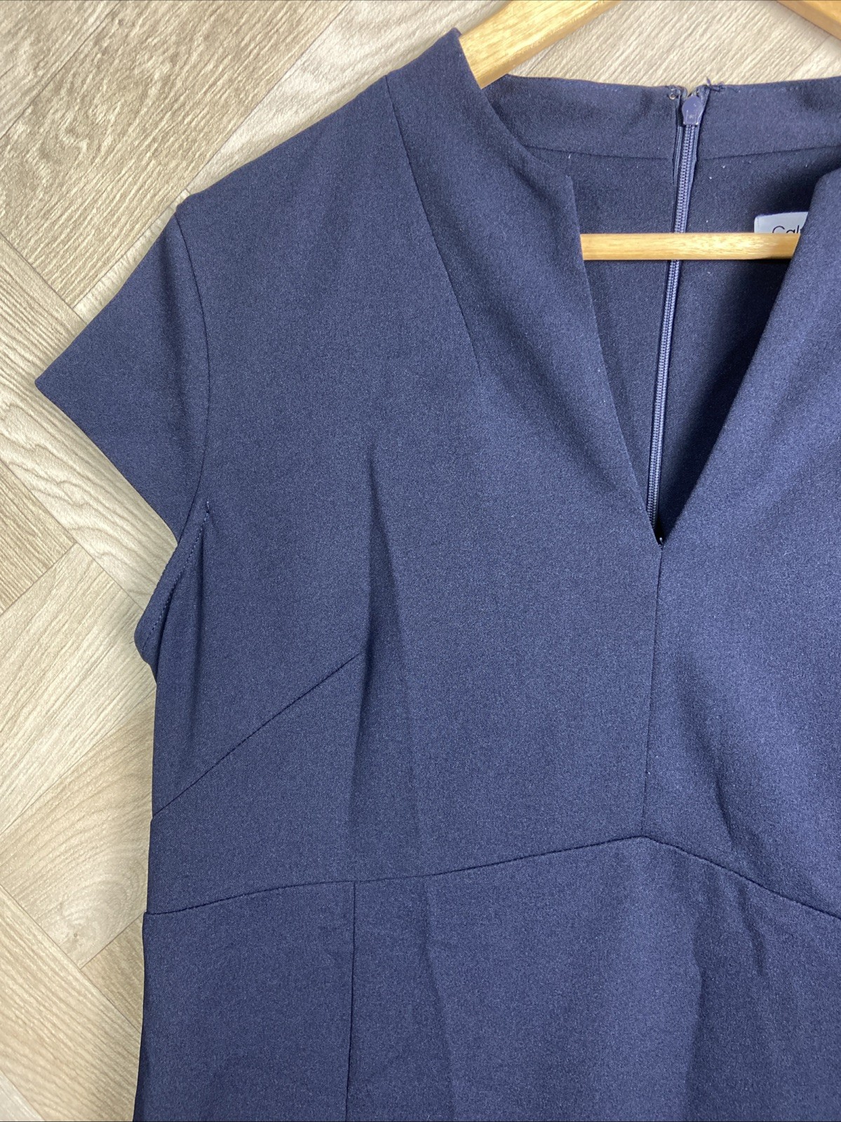 Calvin Klein Navy Blue Notched Neck Sheath Work Dress Women’s Size 14 Smart