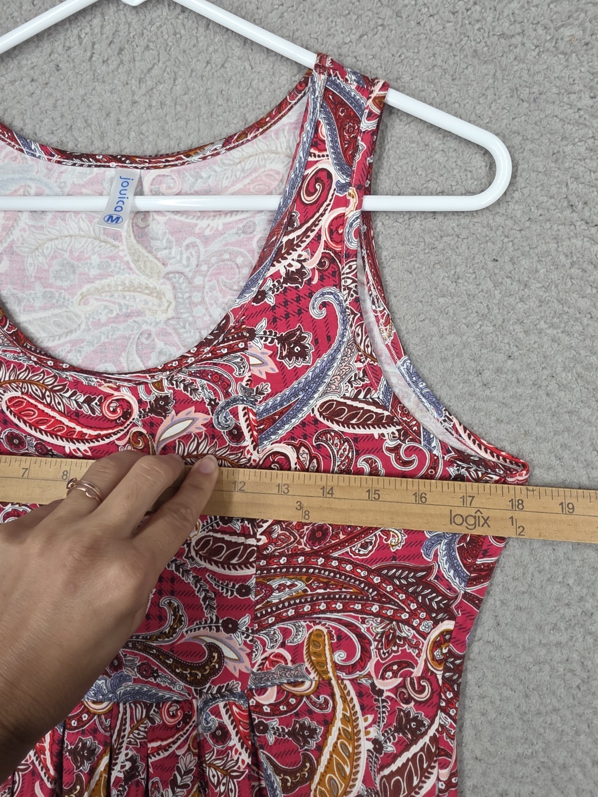 Red Paisley Sun dress Medium Stretch Knit Beach Casual Jouica Sleeveless Pleated