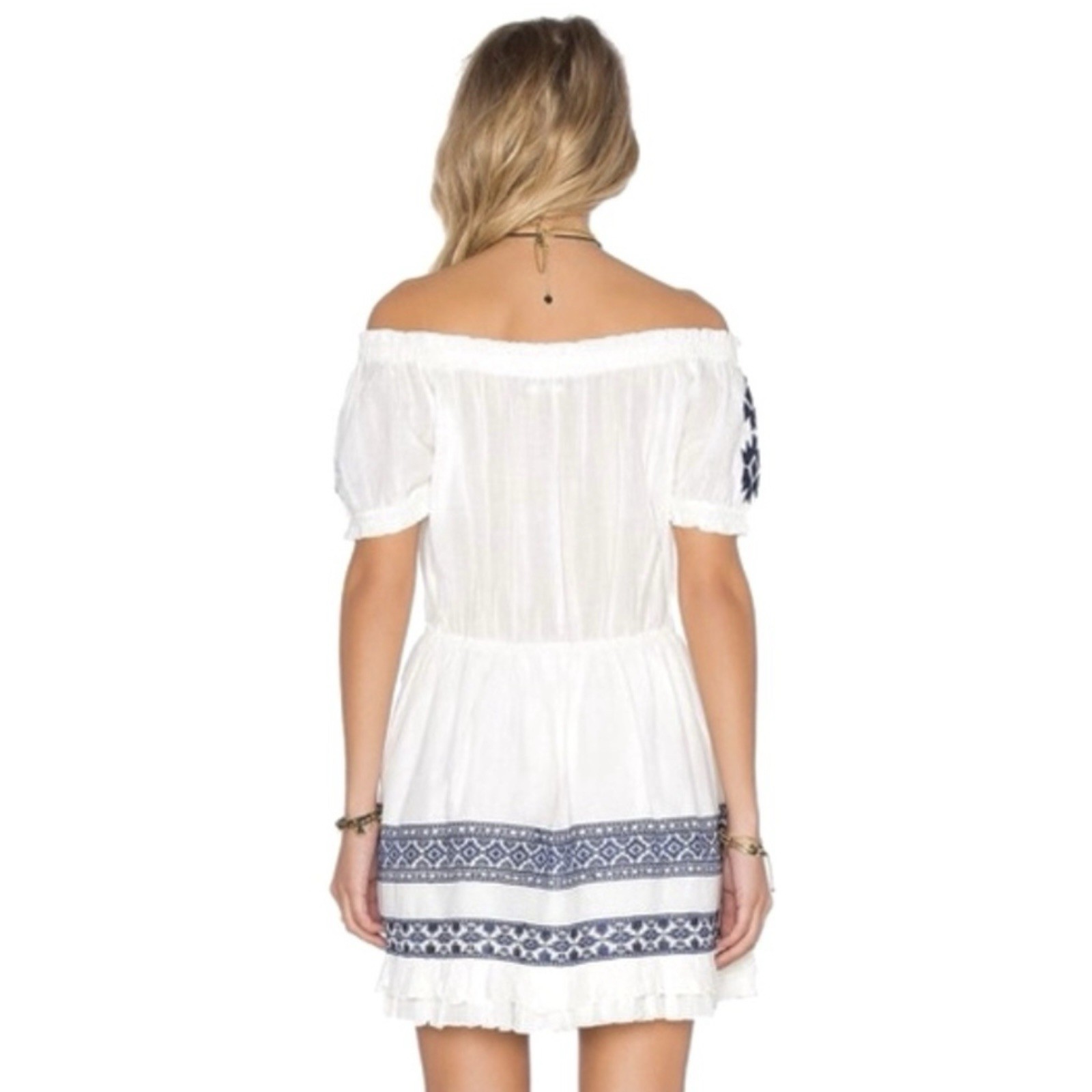TULAROSA REVOLVE IVORY OFF-THE-SHOULDER EMBROIDERED MINI DRESS SMALL
