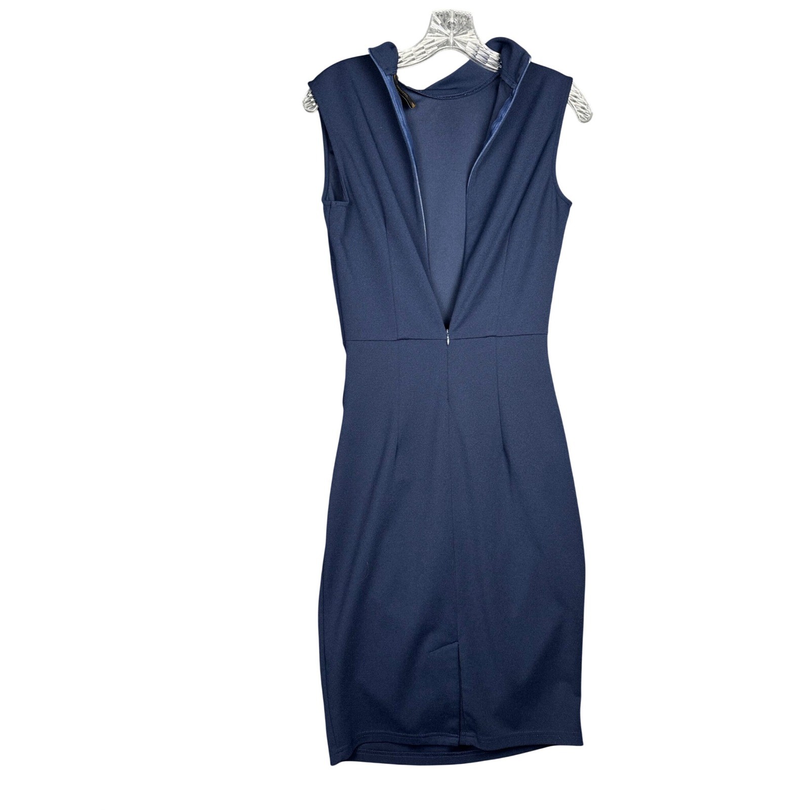 Miusol Womens Tie Neck Sheath Dress Size M Sophisticated Navy Blue Career Chic
