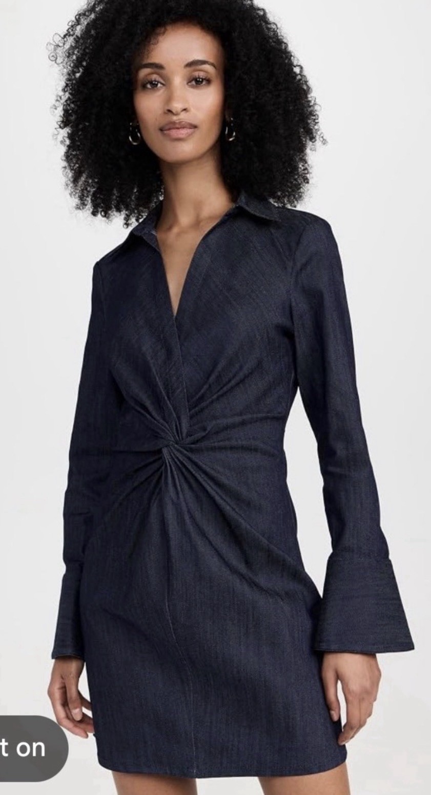 Cinq À Sept McKenna Twist Long Sleeve Denim Shirtdress Wash, Size 4 NWT 365.00