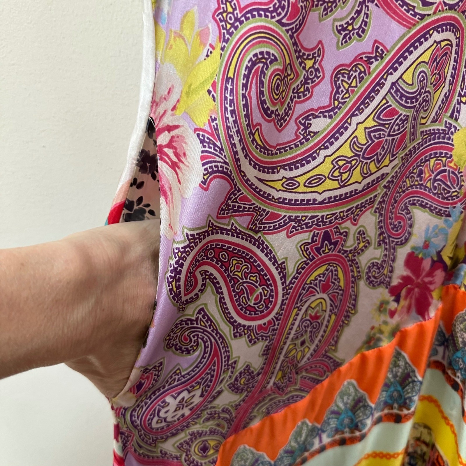 Johnny Was Georgette Patchwork Floral Paisley Maxi Dress V-Neck PXS Multi-Color