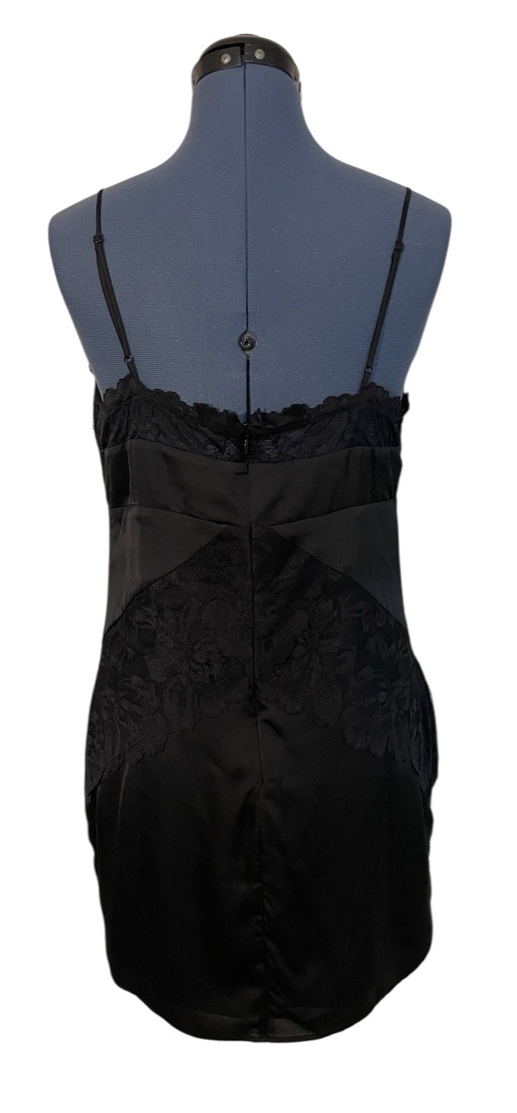 Guess Womens Black Lace Satin Mini Slip Dress Romantic Sexy Bodycon Y2K 90s L