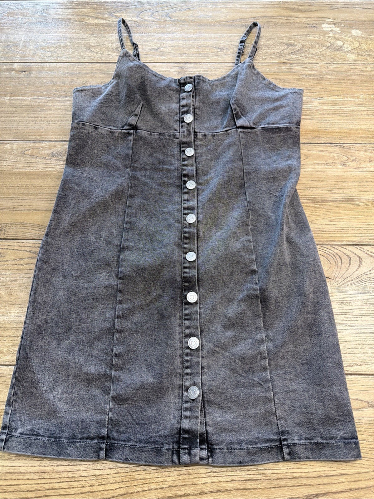 Love Cult Distressed Black Denim Sz Xl Button Cami Mini Dress Spaghetti Straps